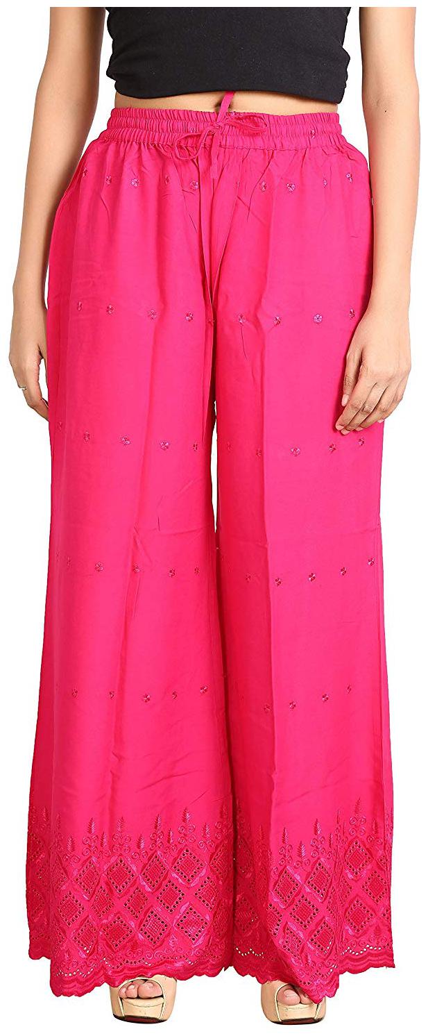 

Trendzmy Pink Embroidered Flared Palazzo