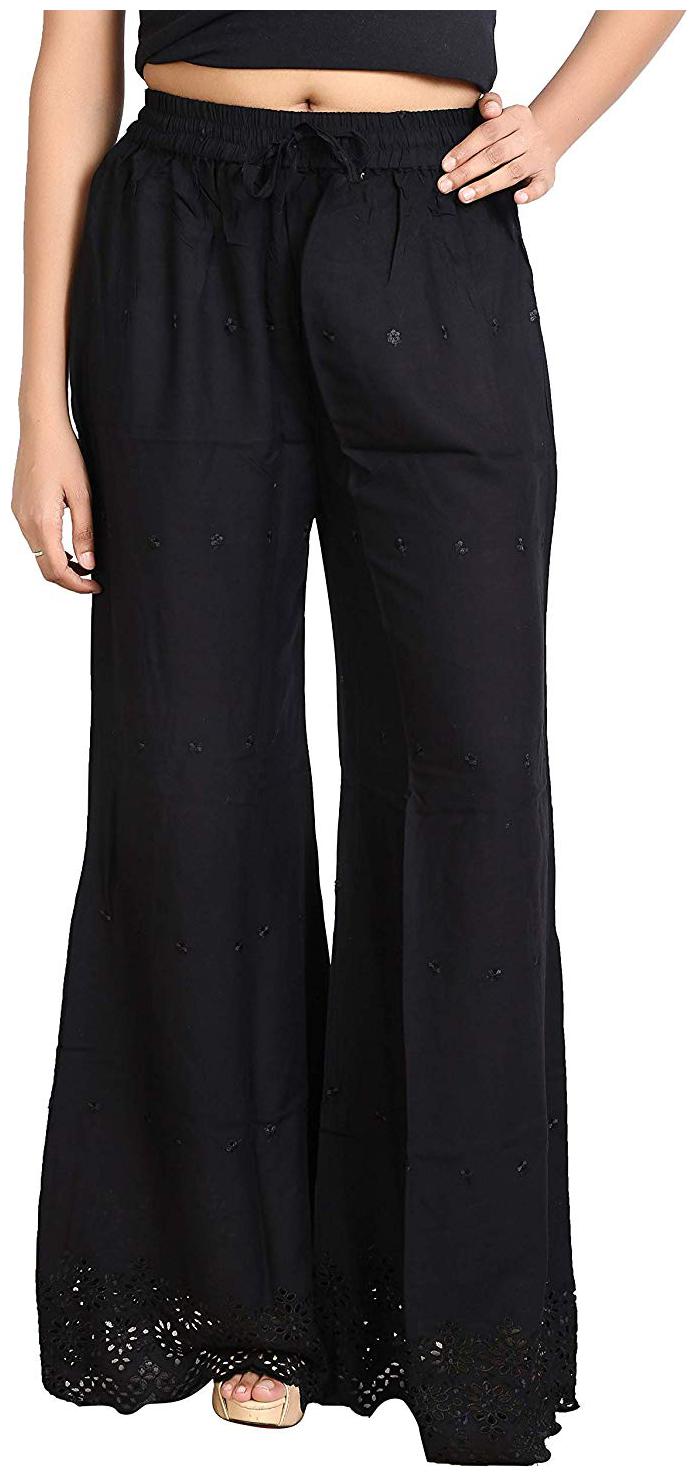 

Trendzmy Black Embroidered Flared Palazzo