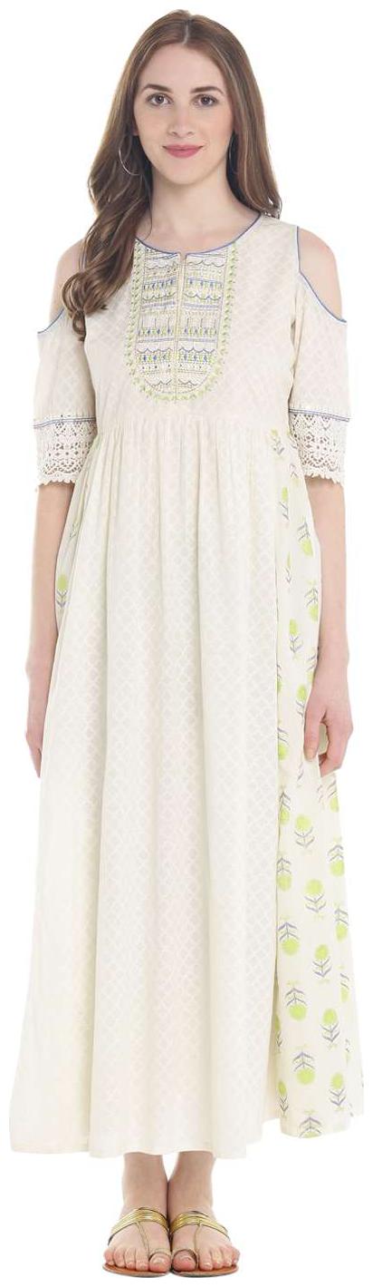 

Trishaa By Pantaloons White Embroidered Flared dress Blouson dress