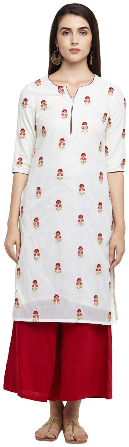 

Trishaa By Pantaloons Women Beige Embroidered Straight Kurta