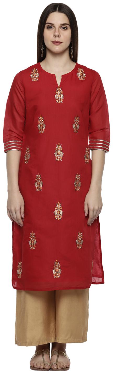

Trishaa By Pantaloons Women Red Embroidered Straight Kurta