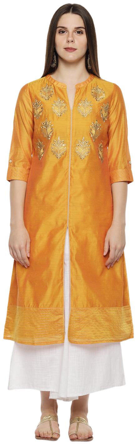 

Trishaa By Pantaloons Women Yellow Embroidered Straight Kurta