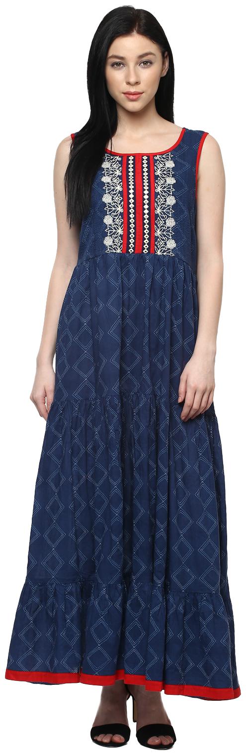 

Trishaa By Pantaloons Blue Printed Flared dress