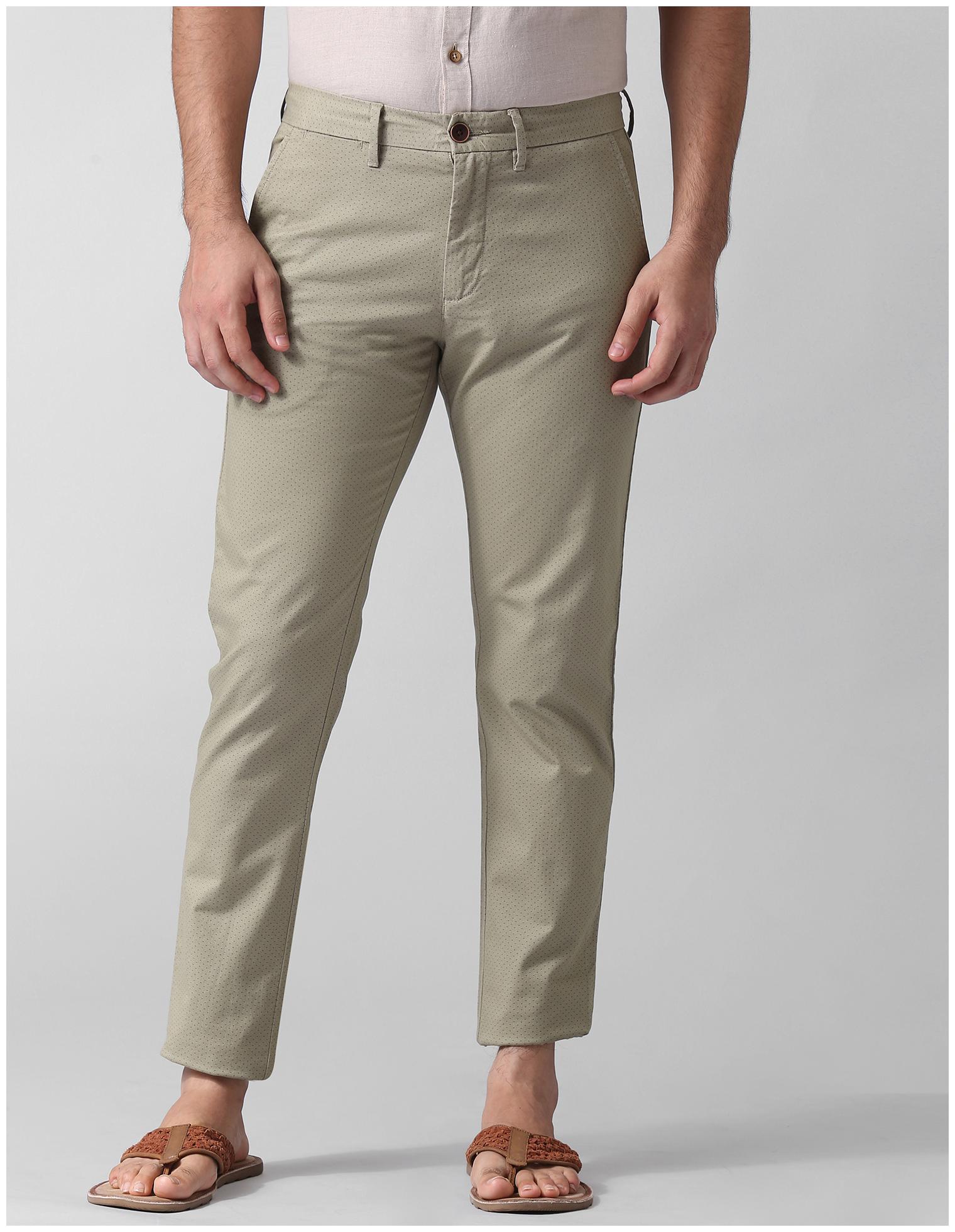 

True Blue Men Printed Slim Fit Formal Trouser - Beige