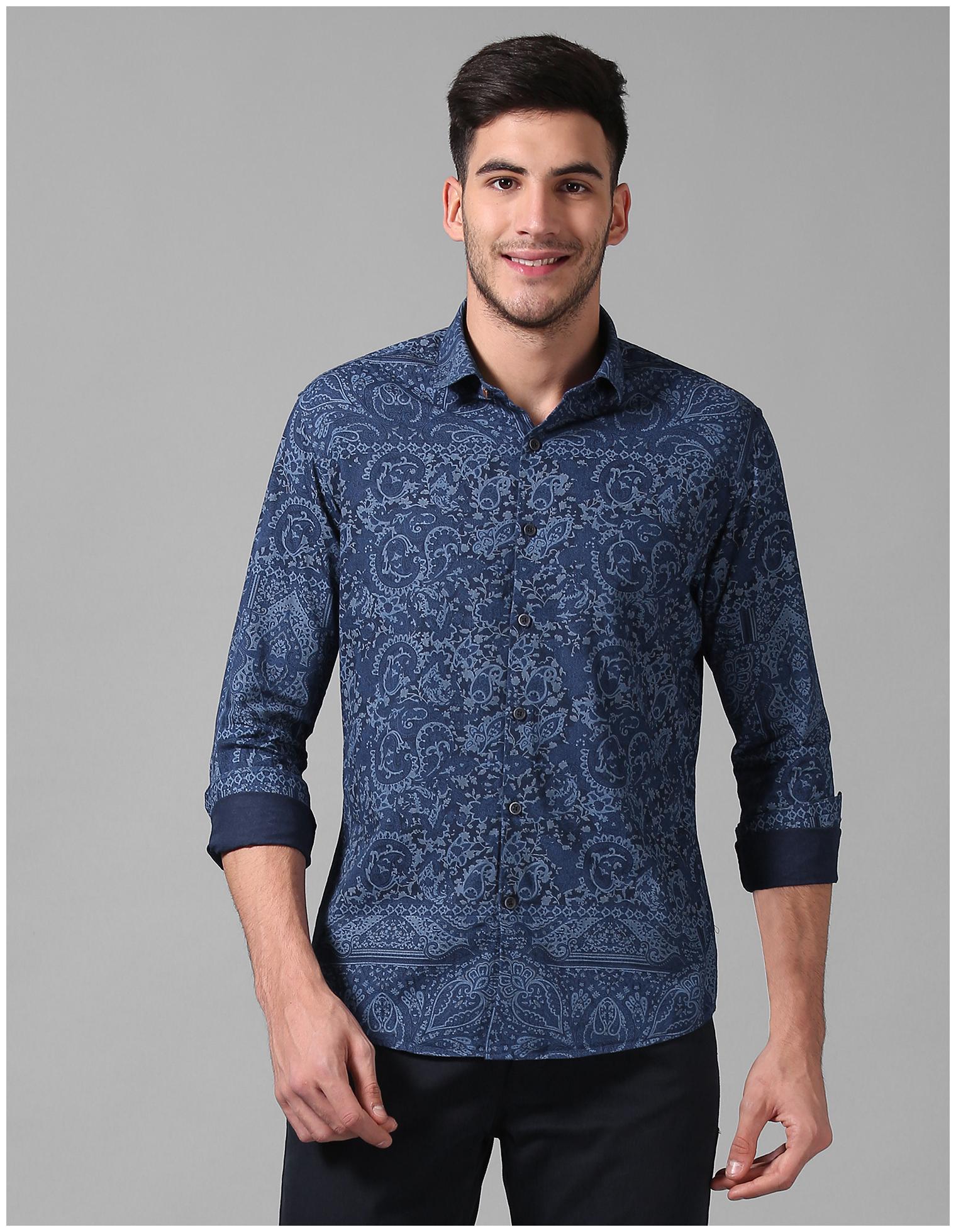 

True Blue Men Blue Printed Slim Fit Casual Shirt