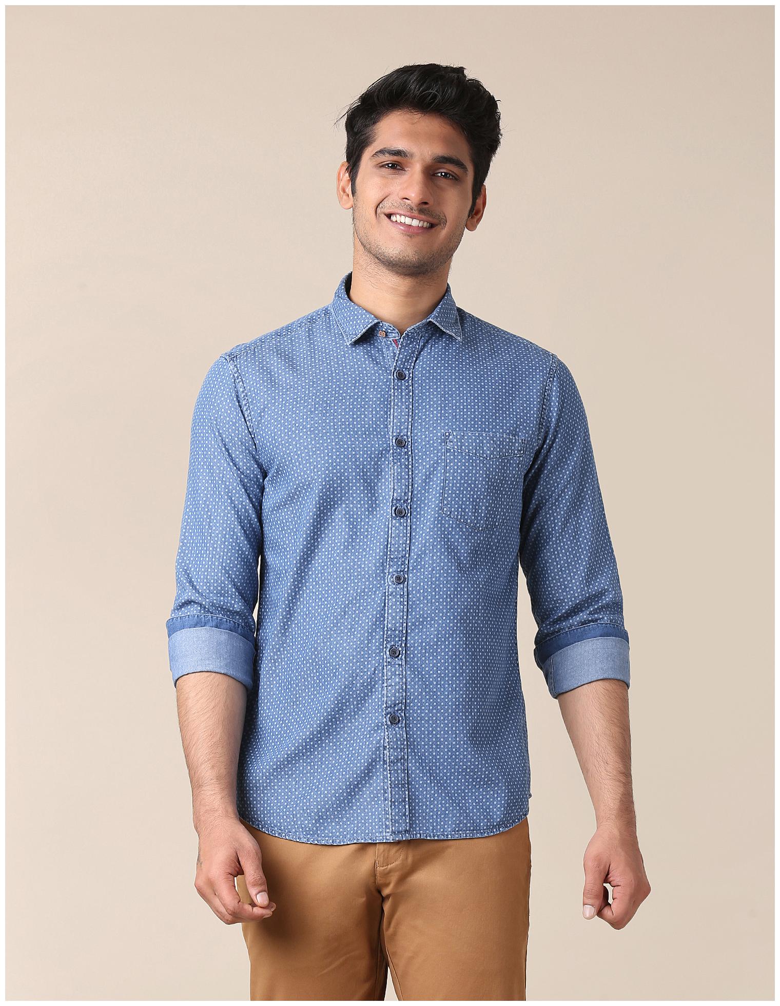 

True Blue Men Blue Printed Slim Fit Casual Shirt