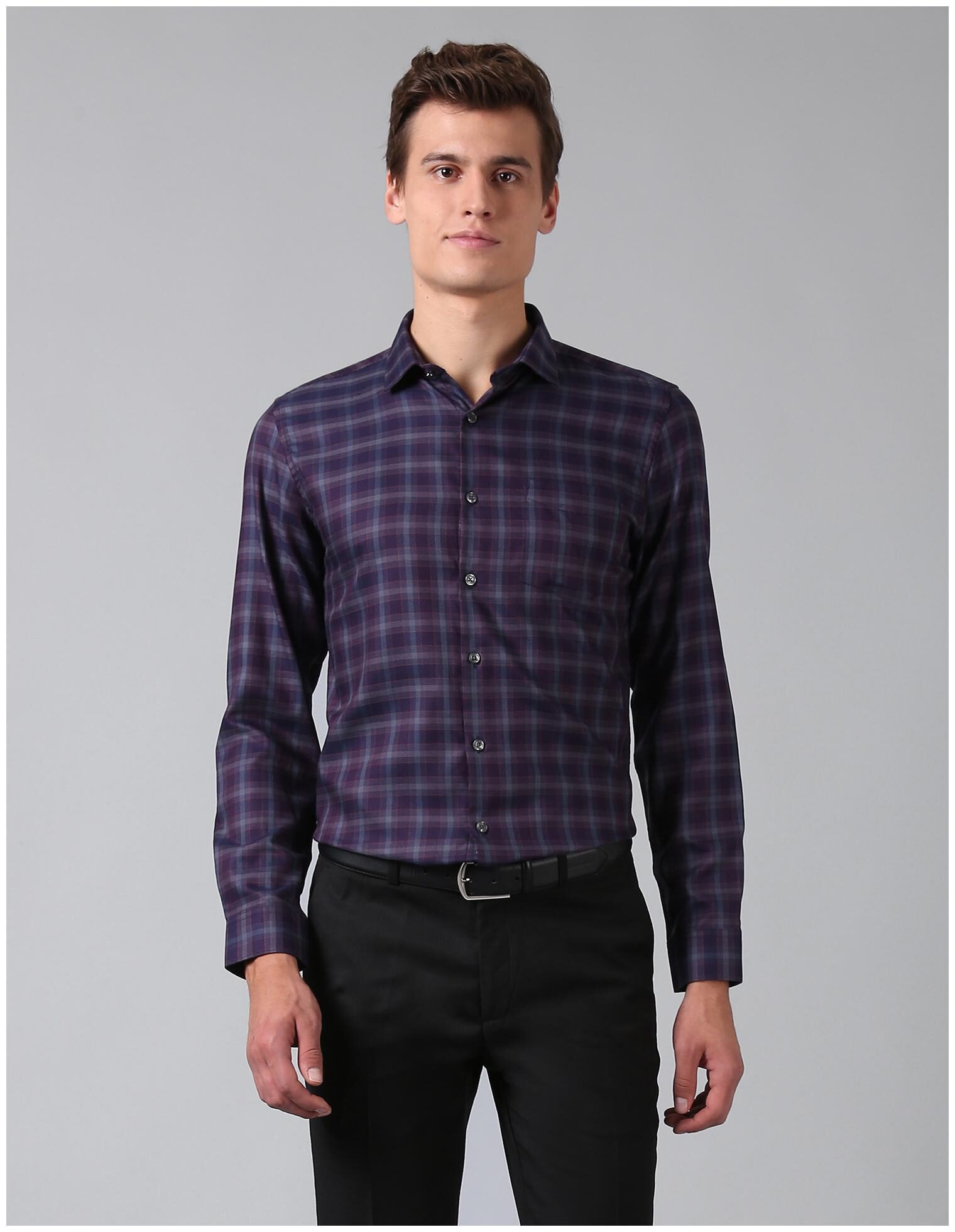 

True Blue Men Purple Checked Slim Fit Casual Shirt