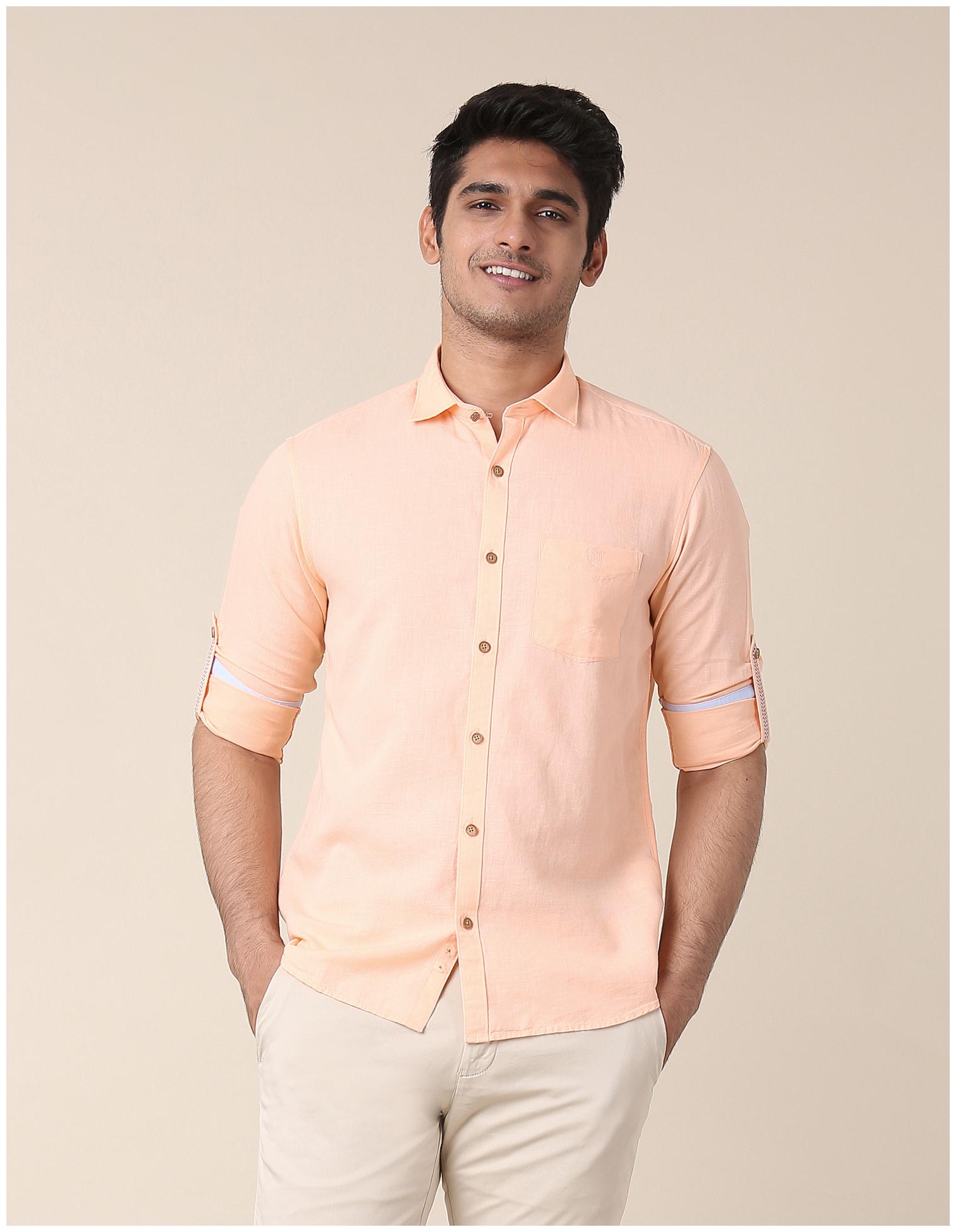 

True Blue Men Orange Solid Slim Fit Casual Shirt
