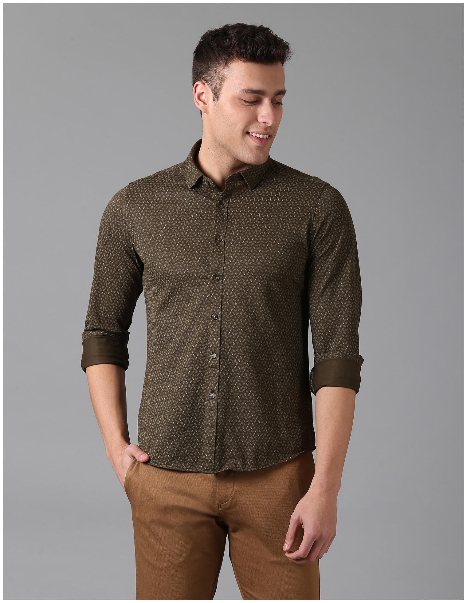 

True Blue Men Brown Printed Slim Fit Casual Shirt