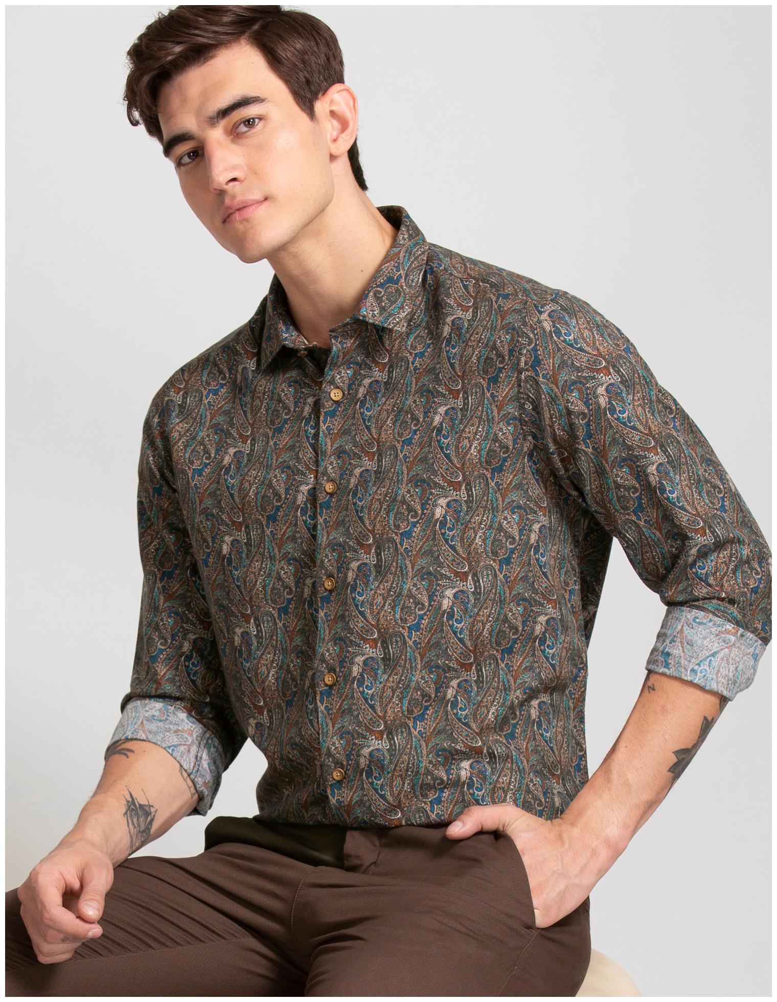 

True Blue Men Brown Printed Slim Fit Casual Shirt