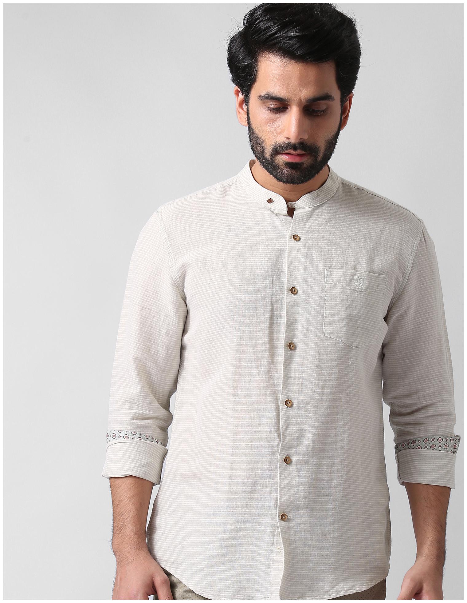 

True Blue Cotton Striped Beige Color Casual Shirt For Men