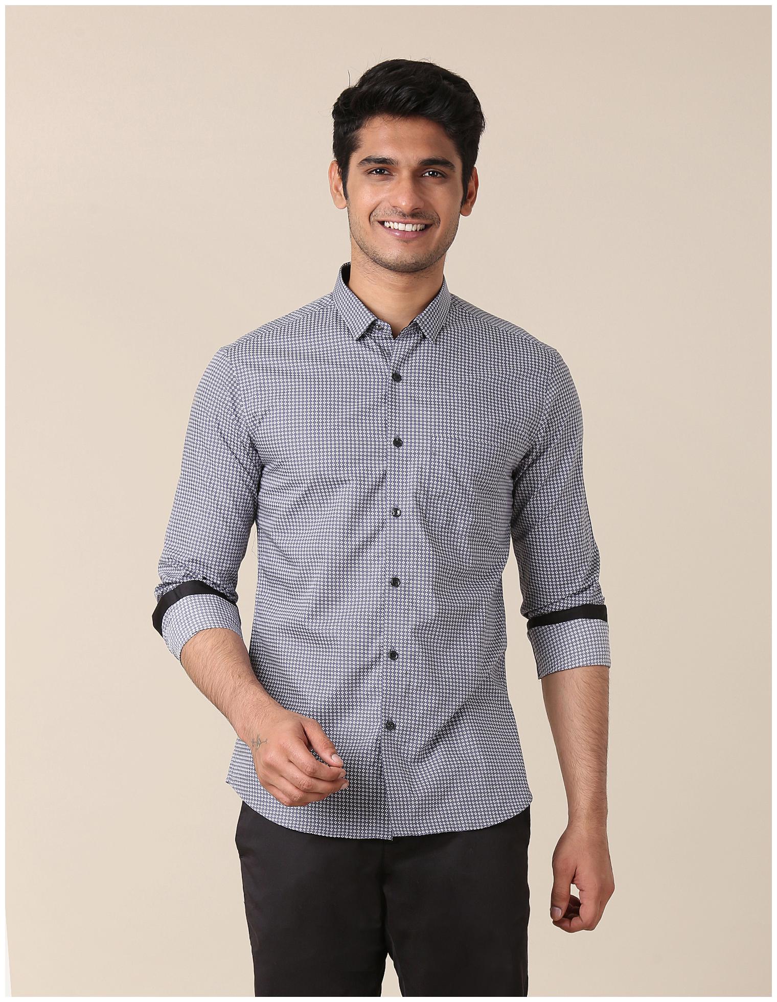 

True Blue Men Grey Printed Slim Fit Casual Shirt