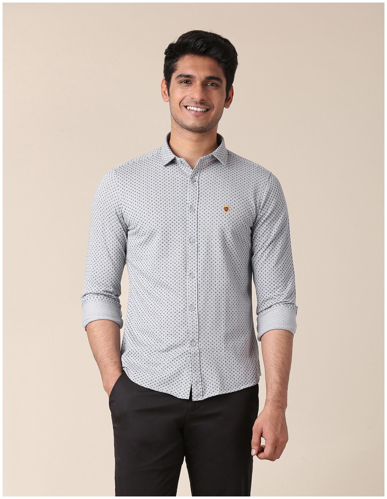 

True Blue Men Grey Printed Slim Fit Casual Shirt