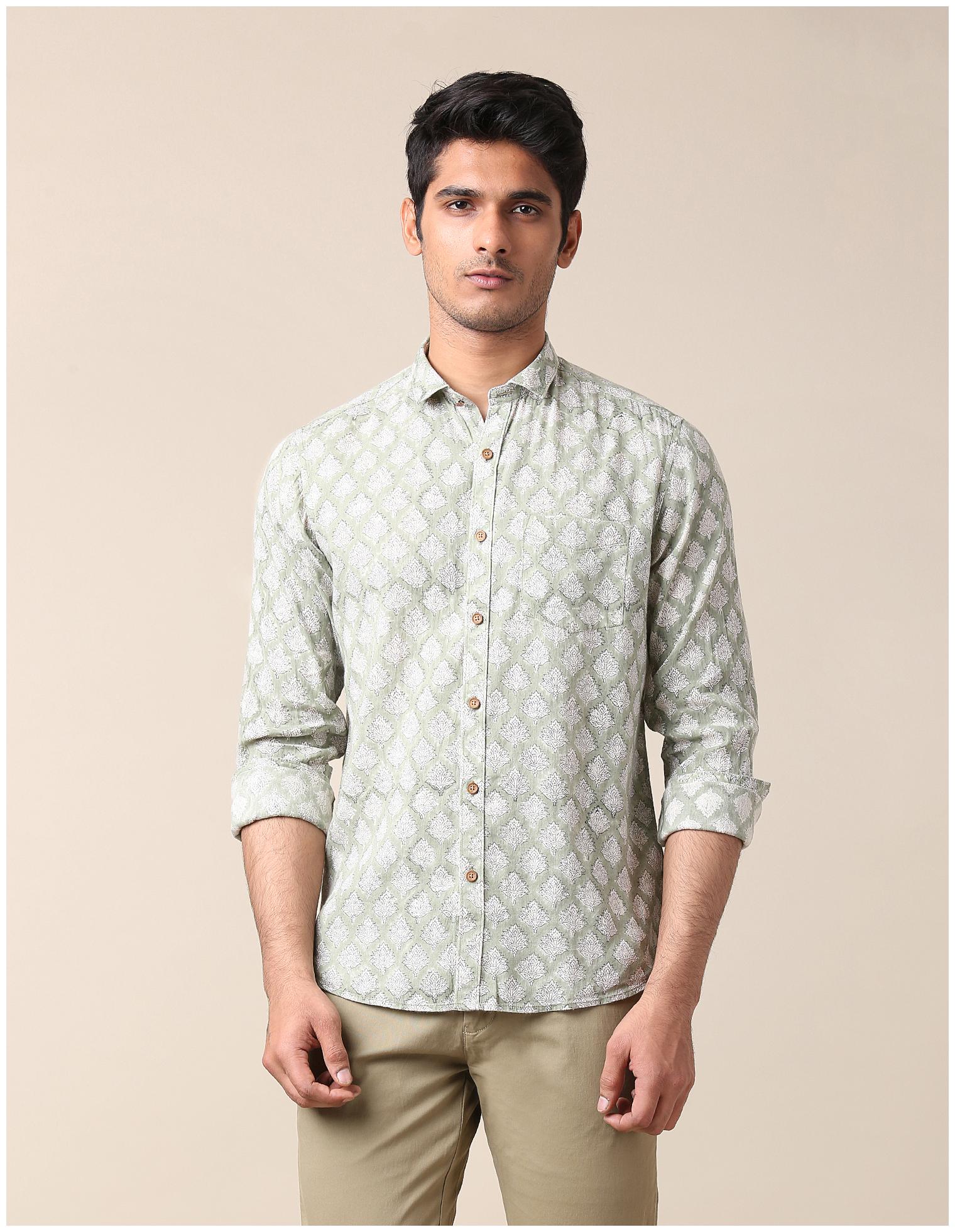 

True Blue Men Green Printed Slim Fit Casual Shirt
