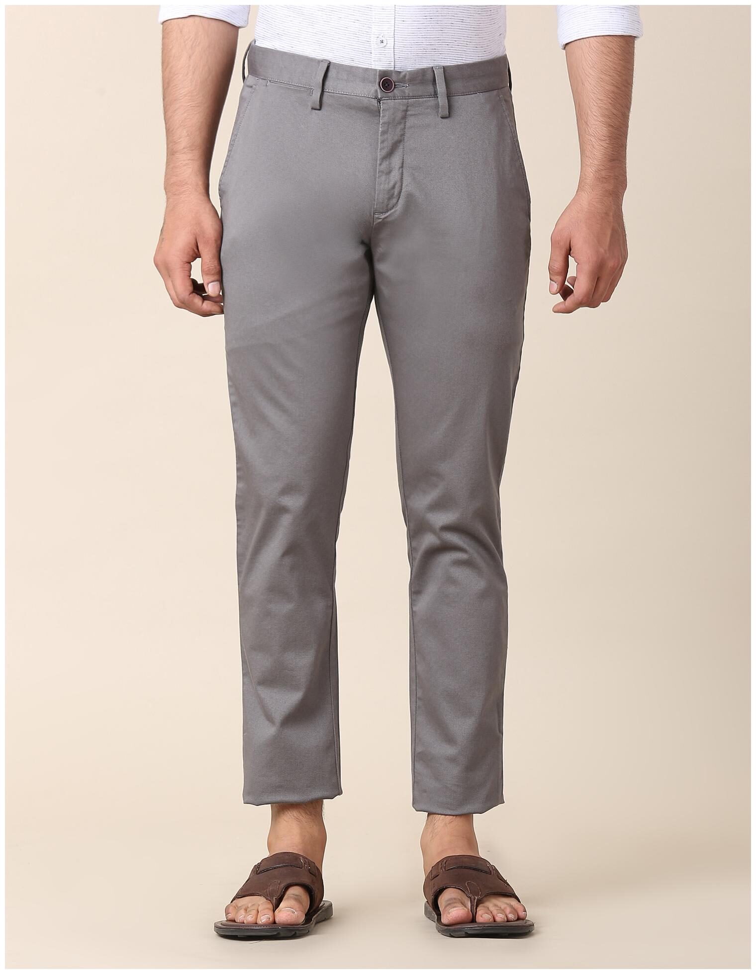 

True Blue Men Solid Slim Fit Formal Trouser - Grey