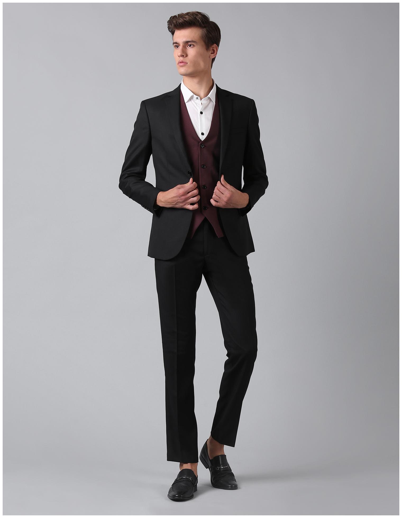 

True Blue Men Polyester Solid Black Tree Piece Suit
