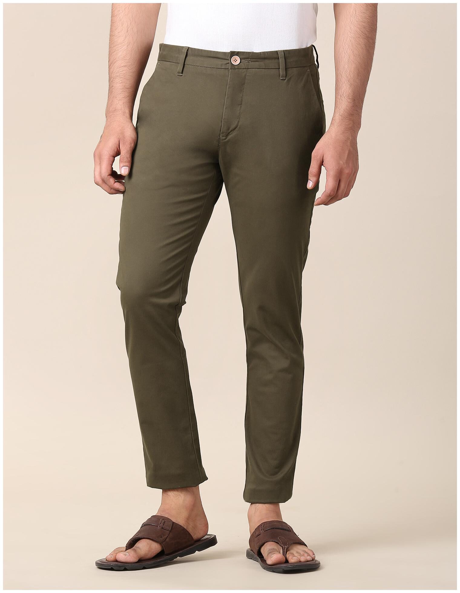 

True Blue Men Solid Slim Fit Formal Trouser - Green