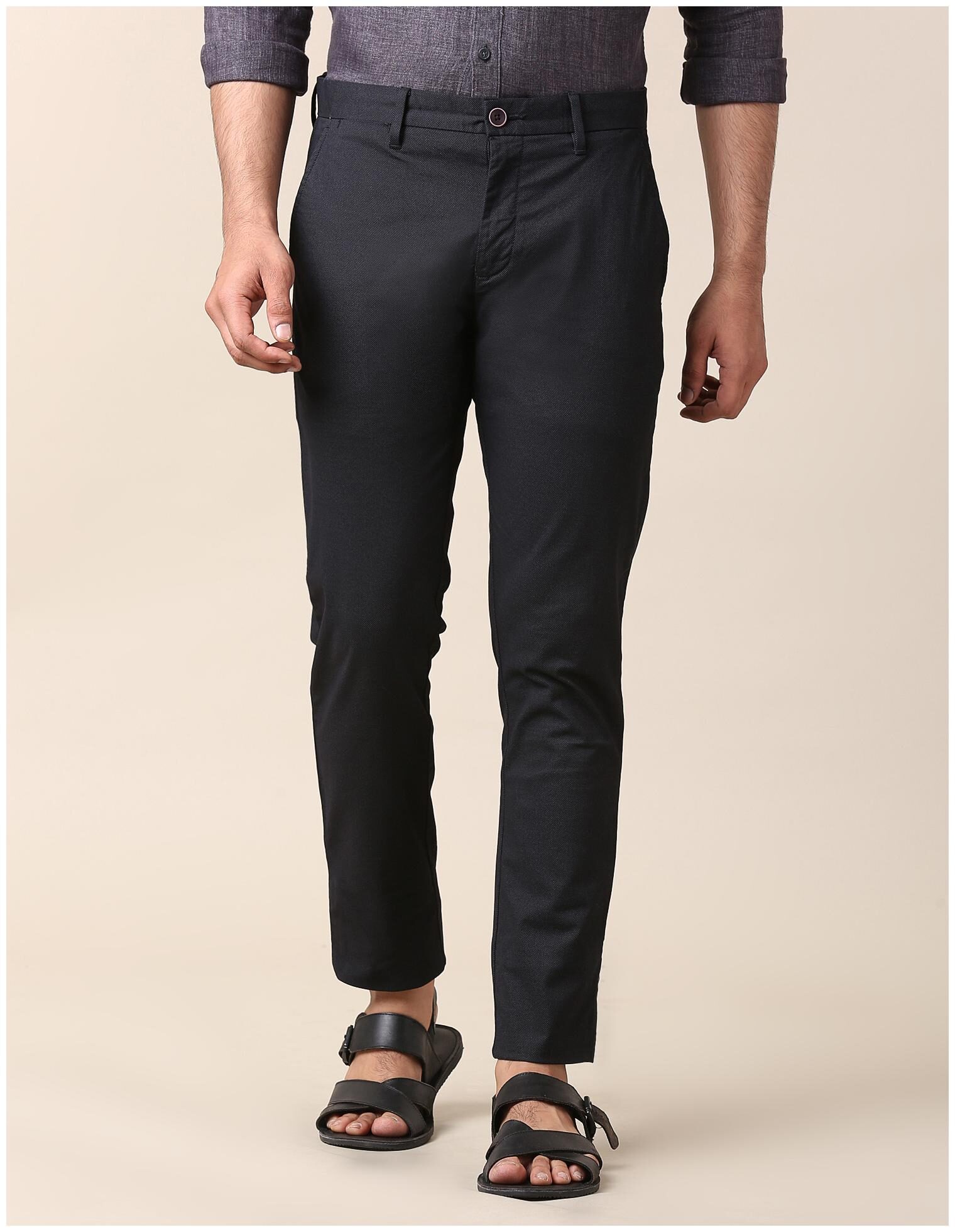 

True Blue Men Black Printed Slim fit Regular trousers