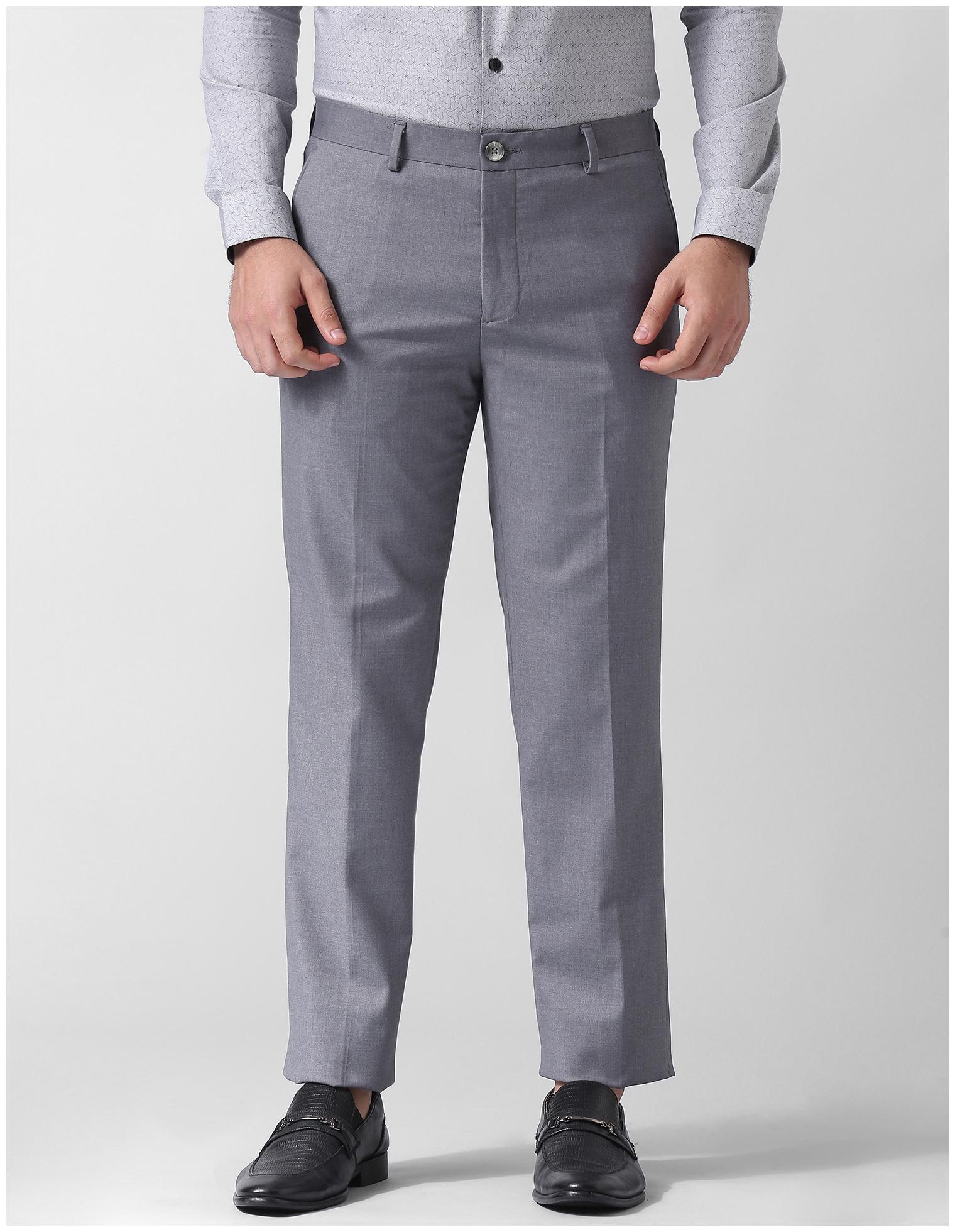 

True Blue Men Solid Slim Fit Formal Trouser - Grey