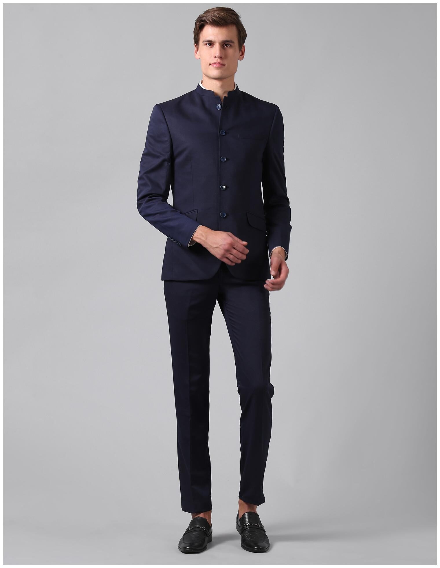 

True Blue Men Blue Solid Slim fit Bandhgala Blazer and trouser