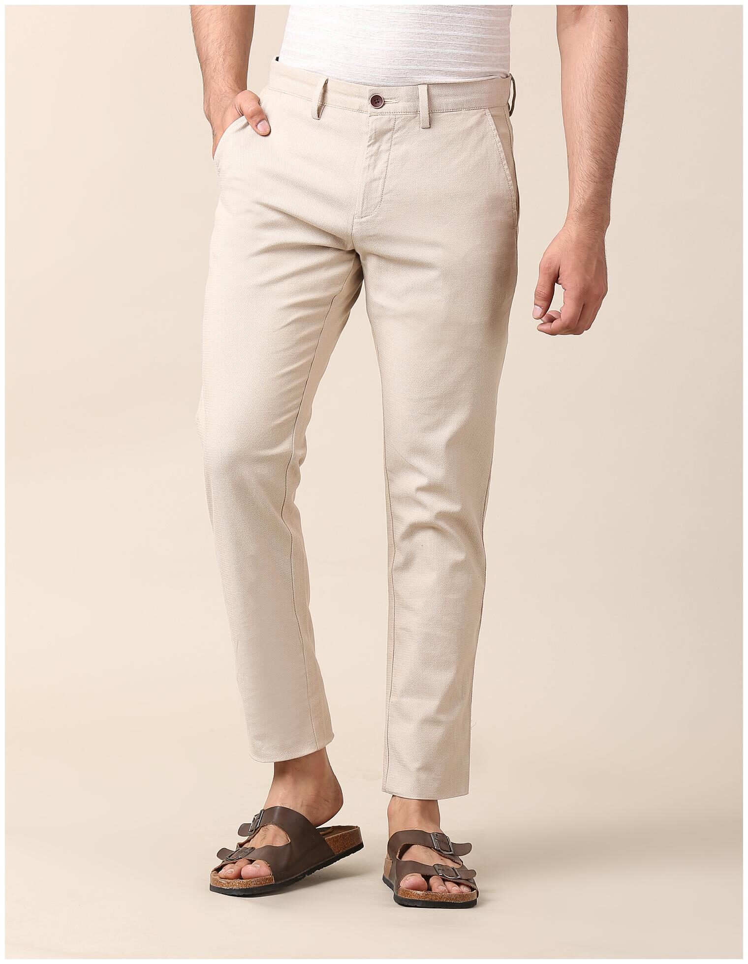 

True Blue Men Beige Solid Slim fit Regular trousers