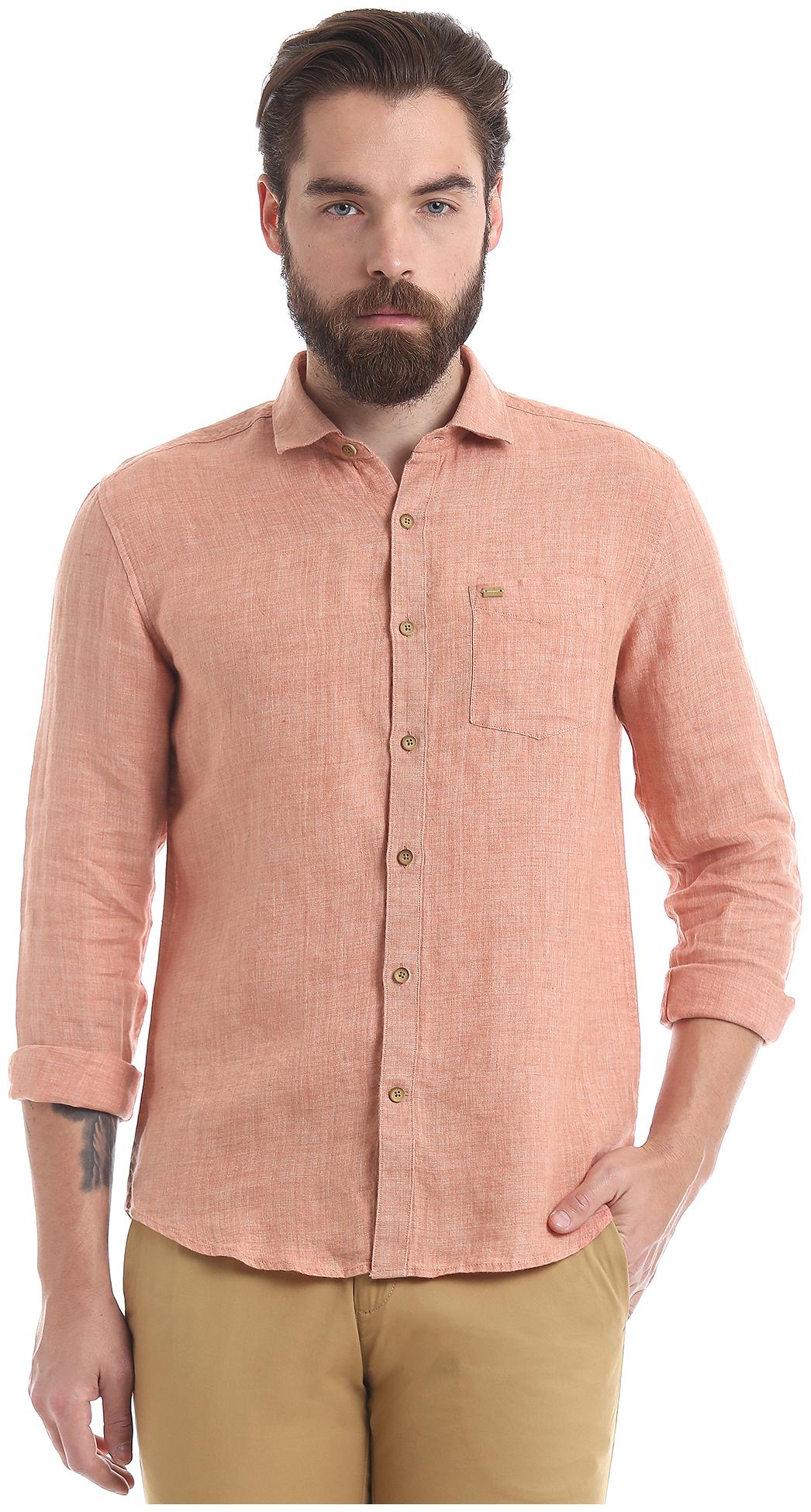 

True Blue Men Orange Solid Slim Fit Casual Shirt