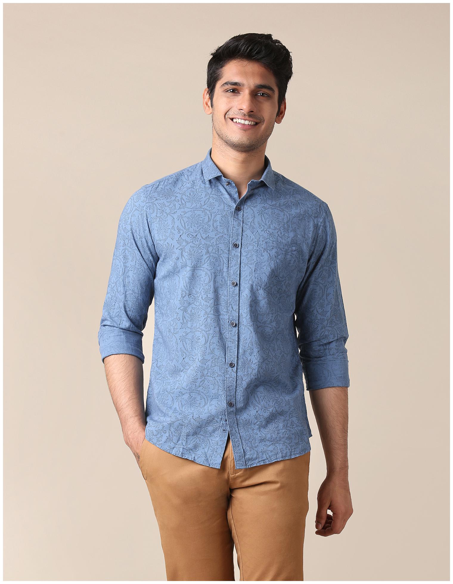 

True Blue Men Blue Printed Slim Fit Casual Shirt