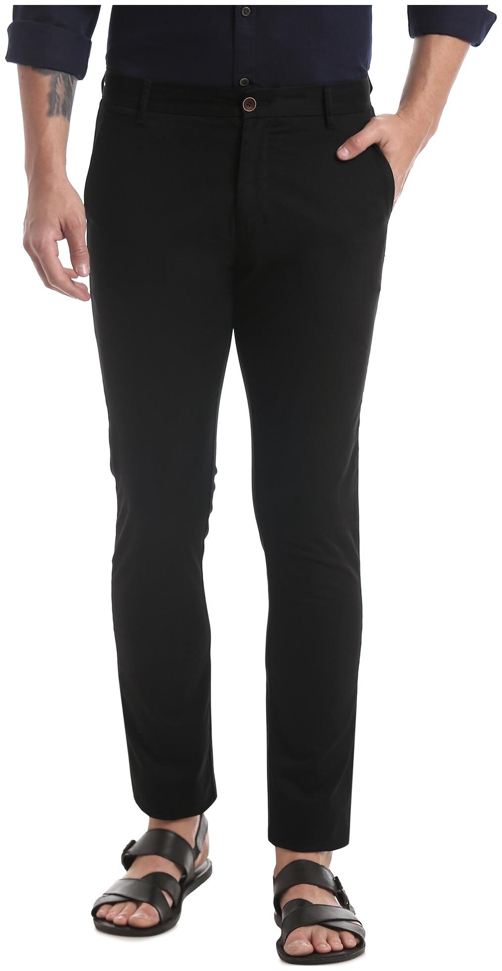 

True Blue Men Black Solid Slim fit Regular trousers