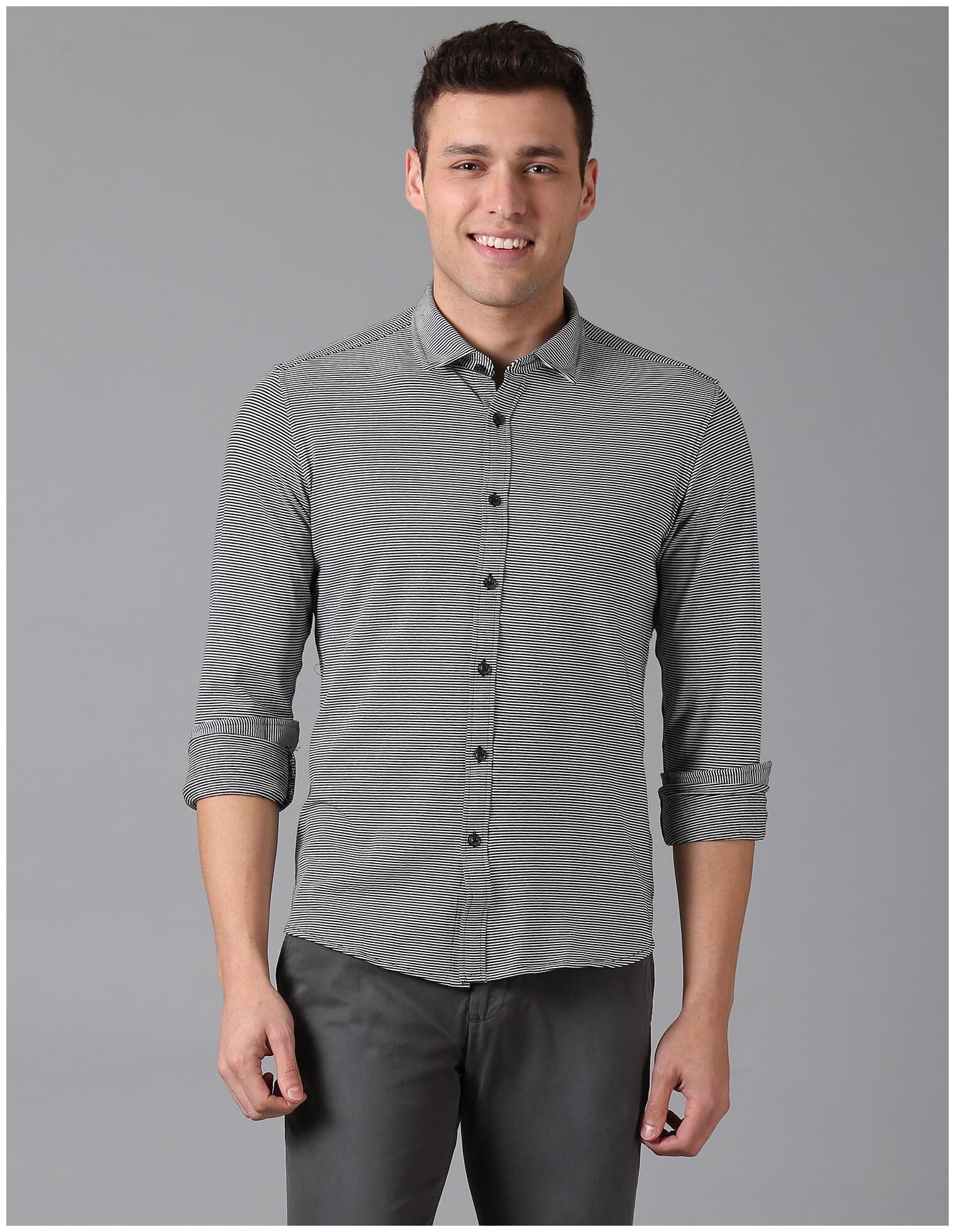 

True Blue Men Grey Pinstrips Slim Fit Casual Shirt