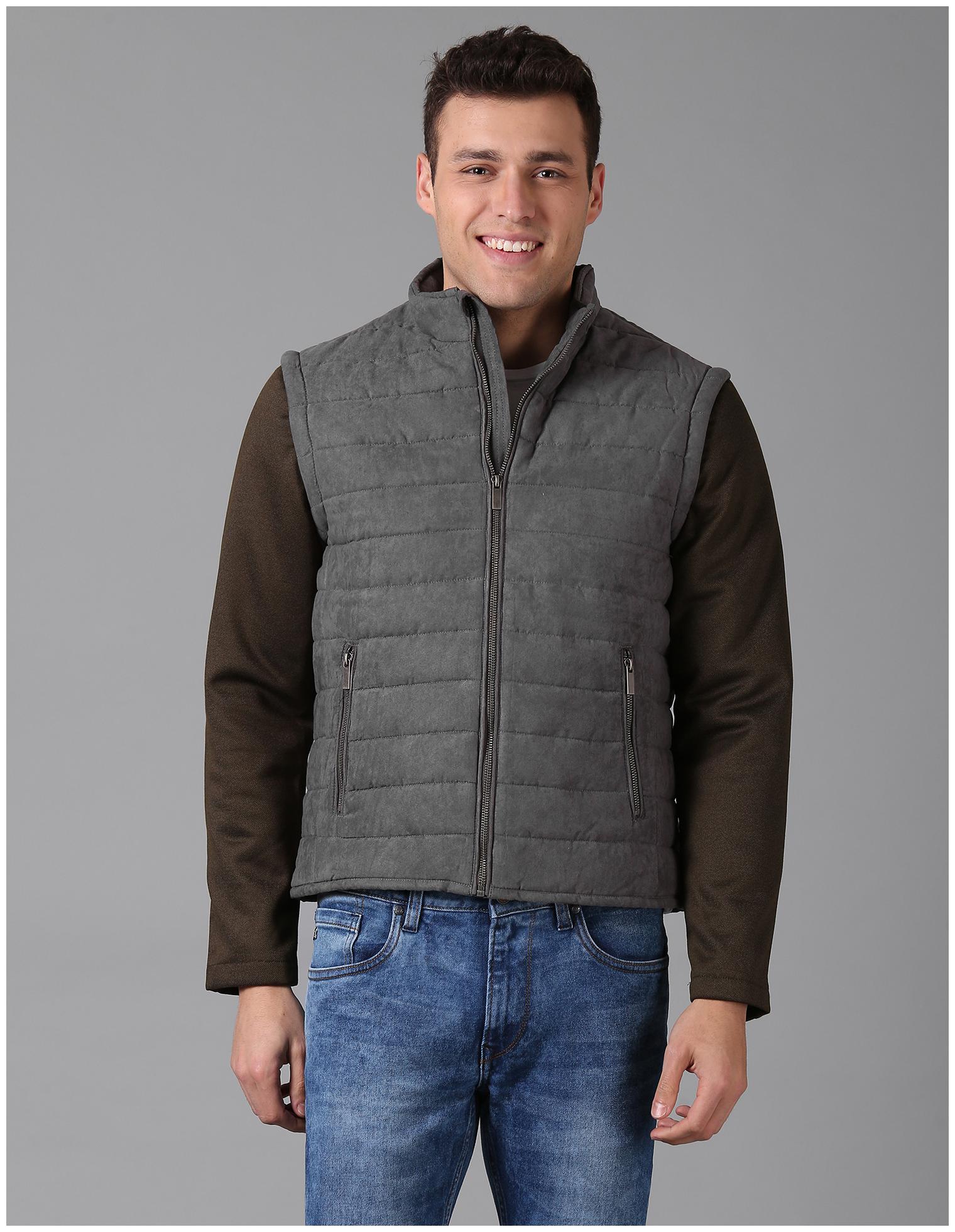 

True Blue Men Grey Solid Quilted jacket