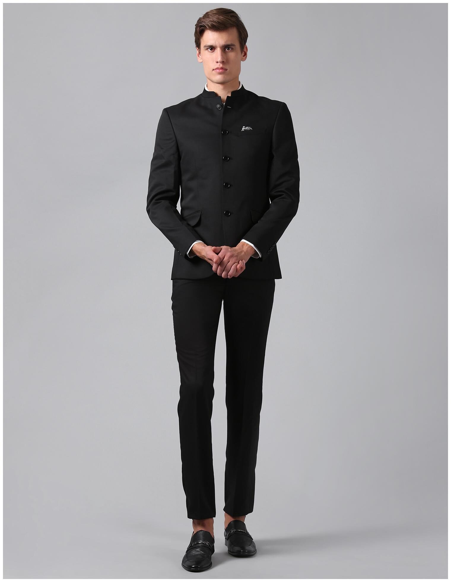 

True Blue Men Black Solid Slim fit Bandhgala Blazer and trouser