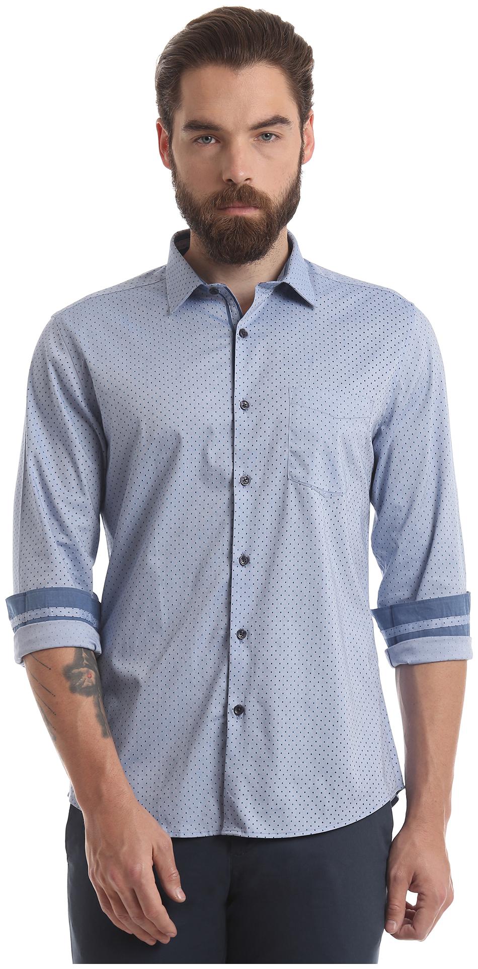 

True Blue Men Blue Polka Dots Slim Fit Casual Shirt