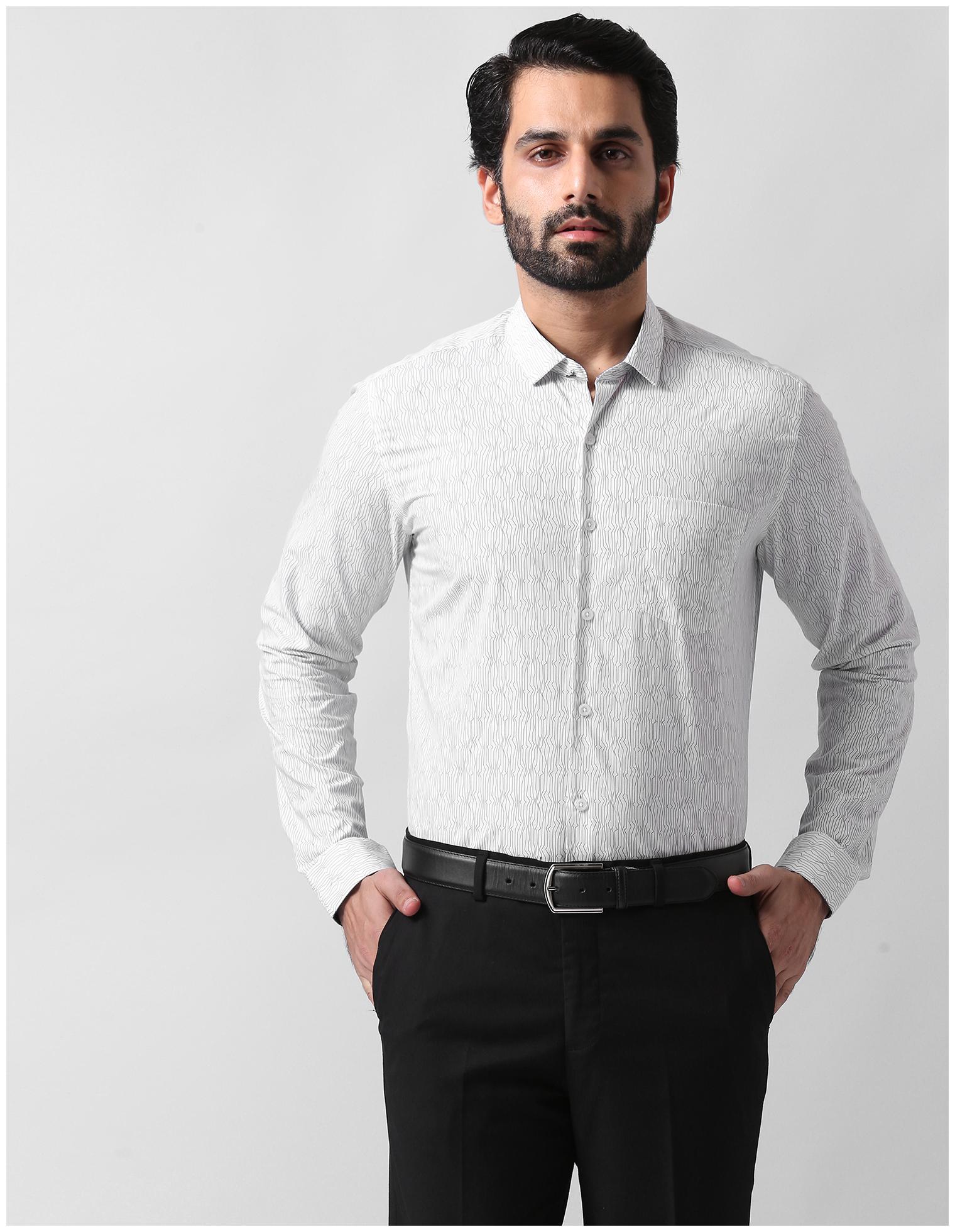 

True Blue Men White Printed Slim Fit Casual Shirt
