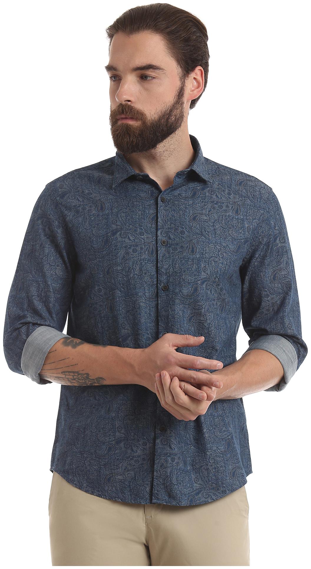 

True Blue Men Blue Printed Slim Fit Casual Shirt