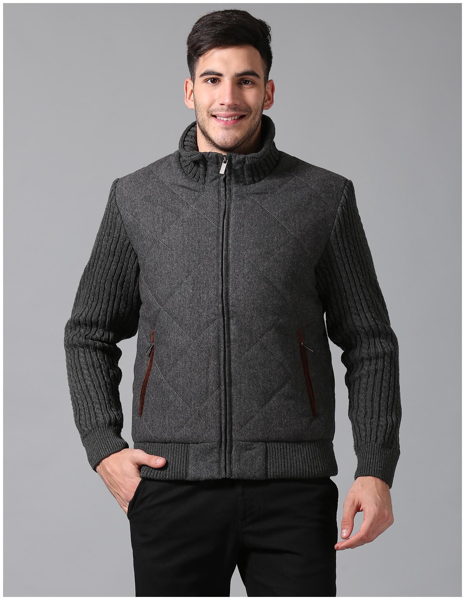 

True Blue Men Grey Solid Quilted jacket