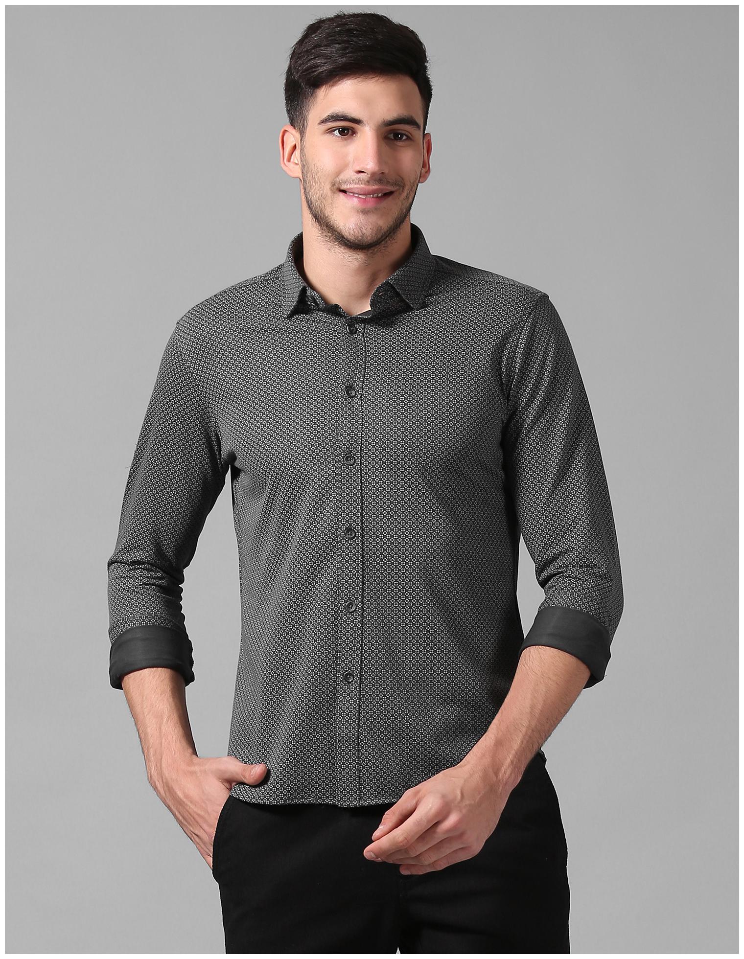 

True Blue Men Grey Printed Slim Fit Casual Shirt