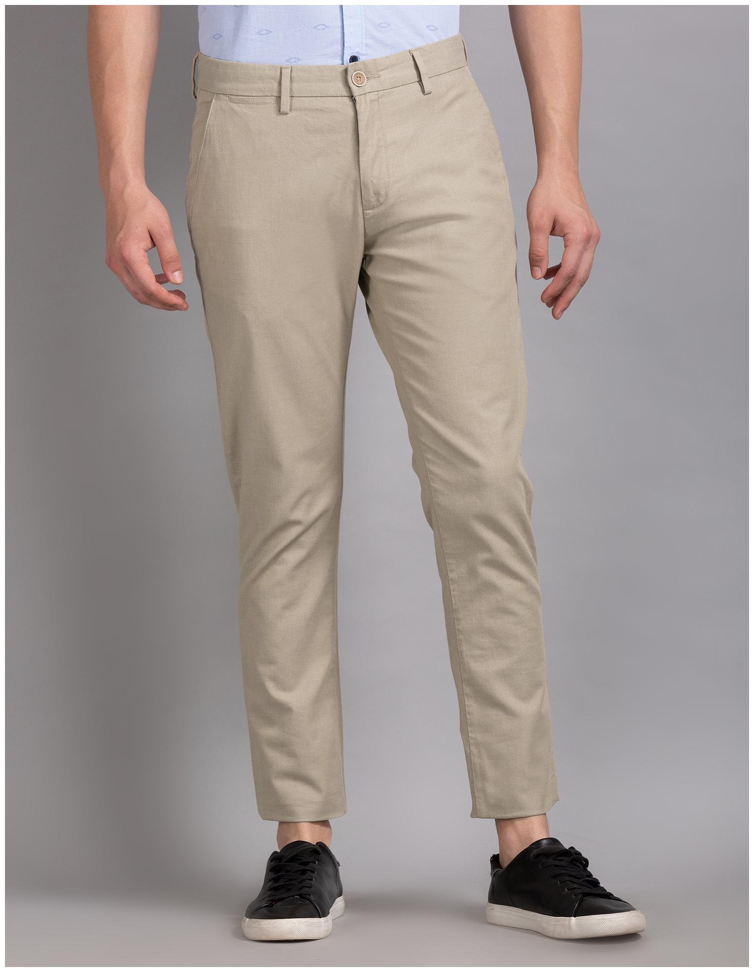 

True Blue Men Beige Solid Slim fit Regular trousers