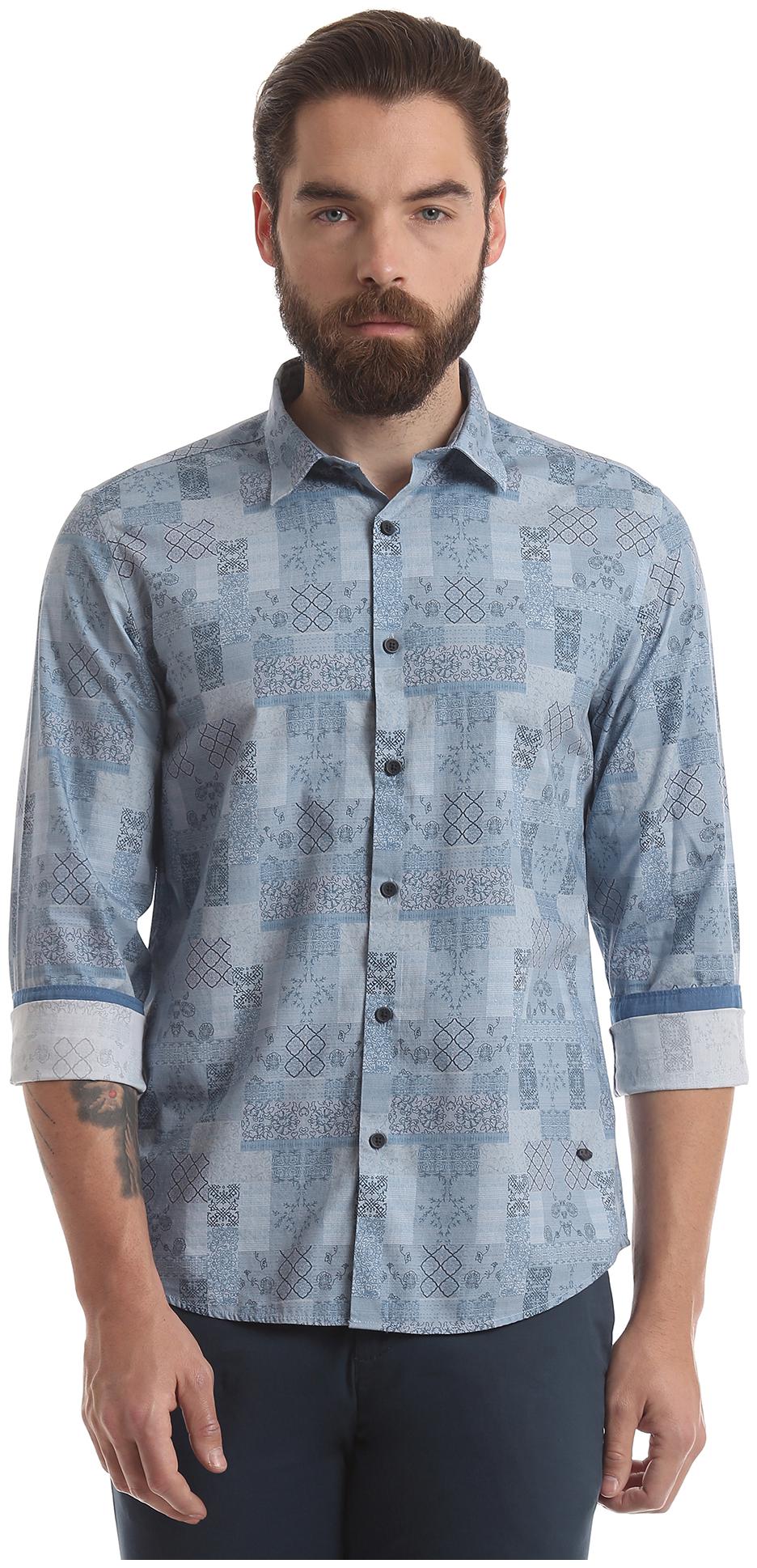 

True Blue Men Blue Printed Slim Fit Casual Shirt