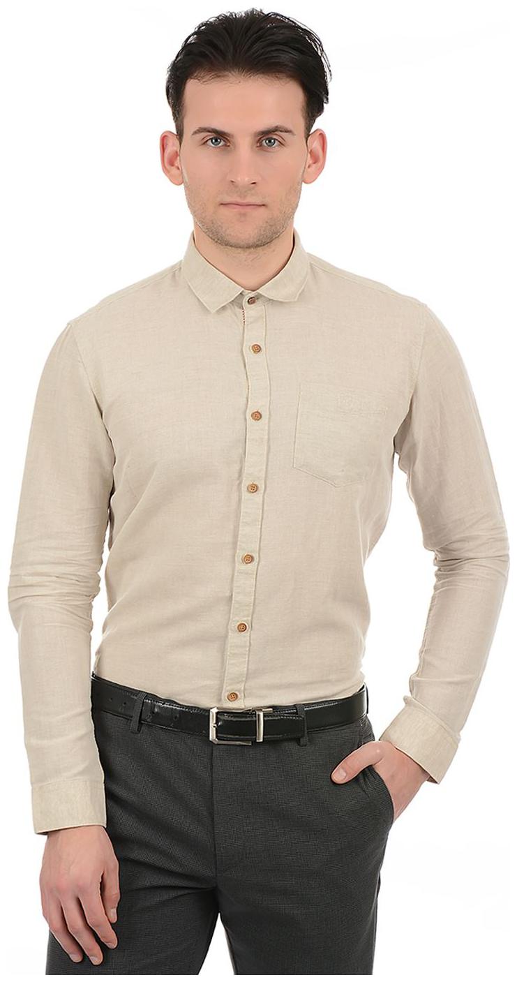 

True Blue Men Beige Solid Slim Fit Casual Shirt