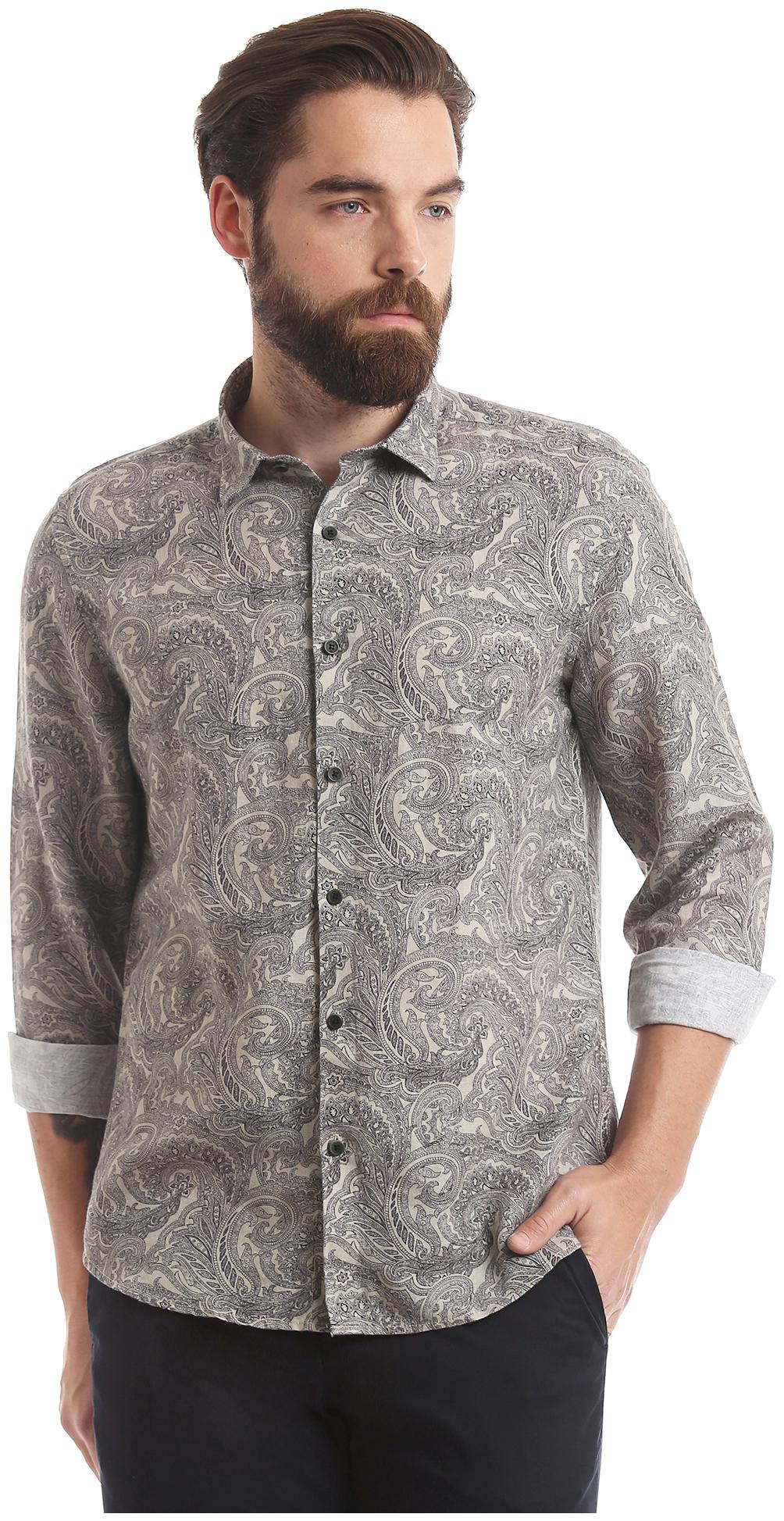 

True Blue Men Grey Printed Slim Fit Casual Shirt