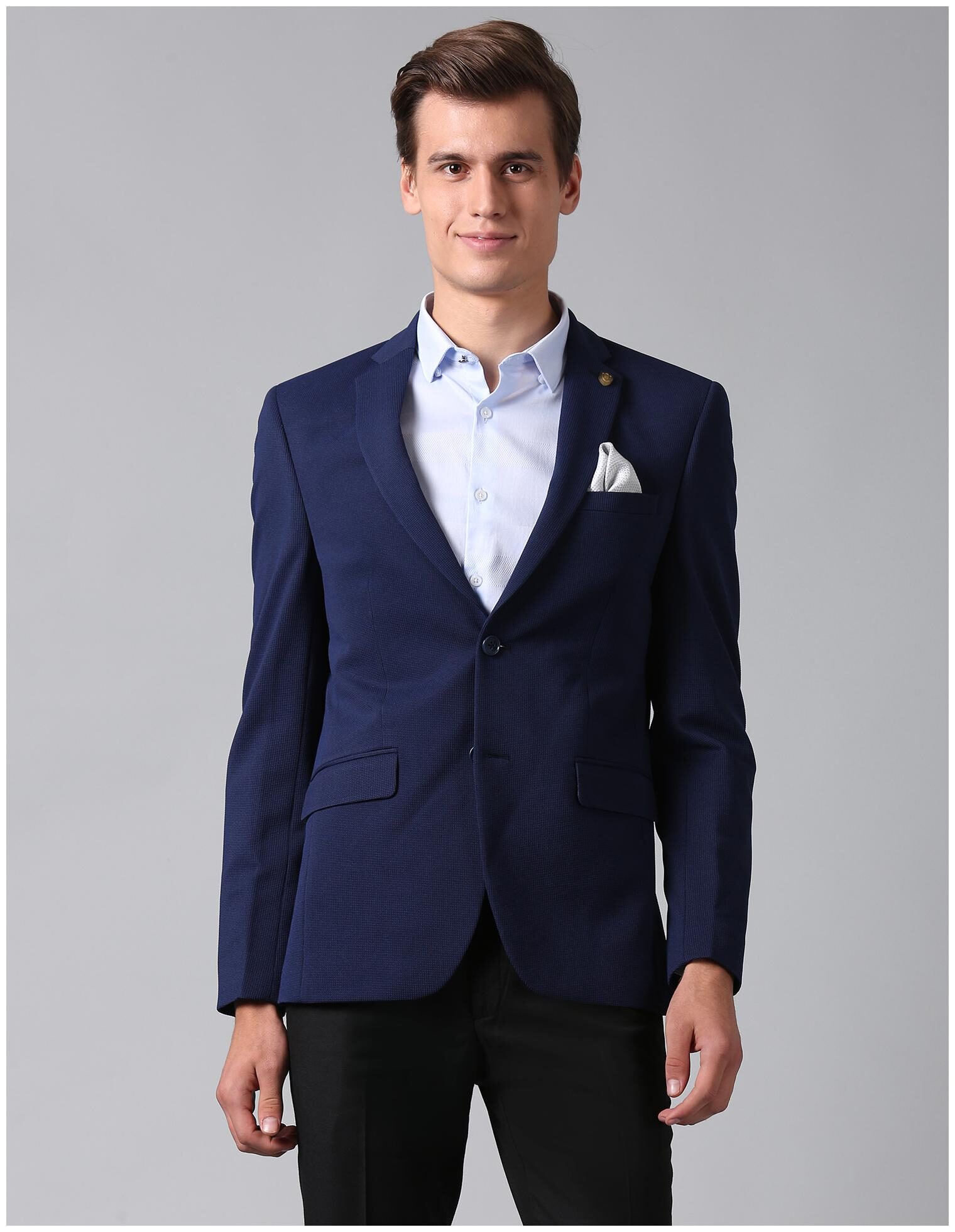 

True Blue Men Navy blue Solid Slim fit Single Breasted Blazer