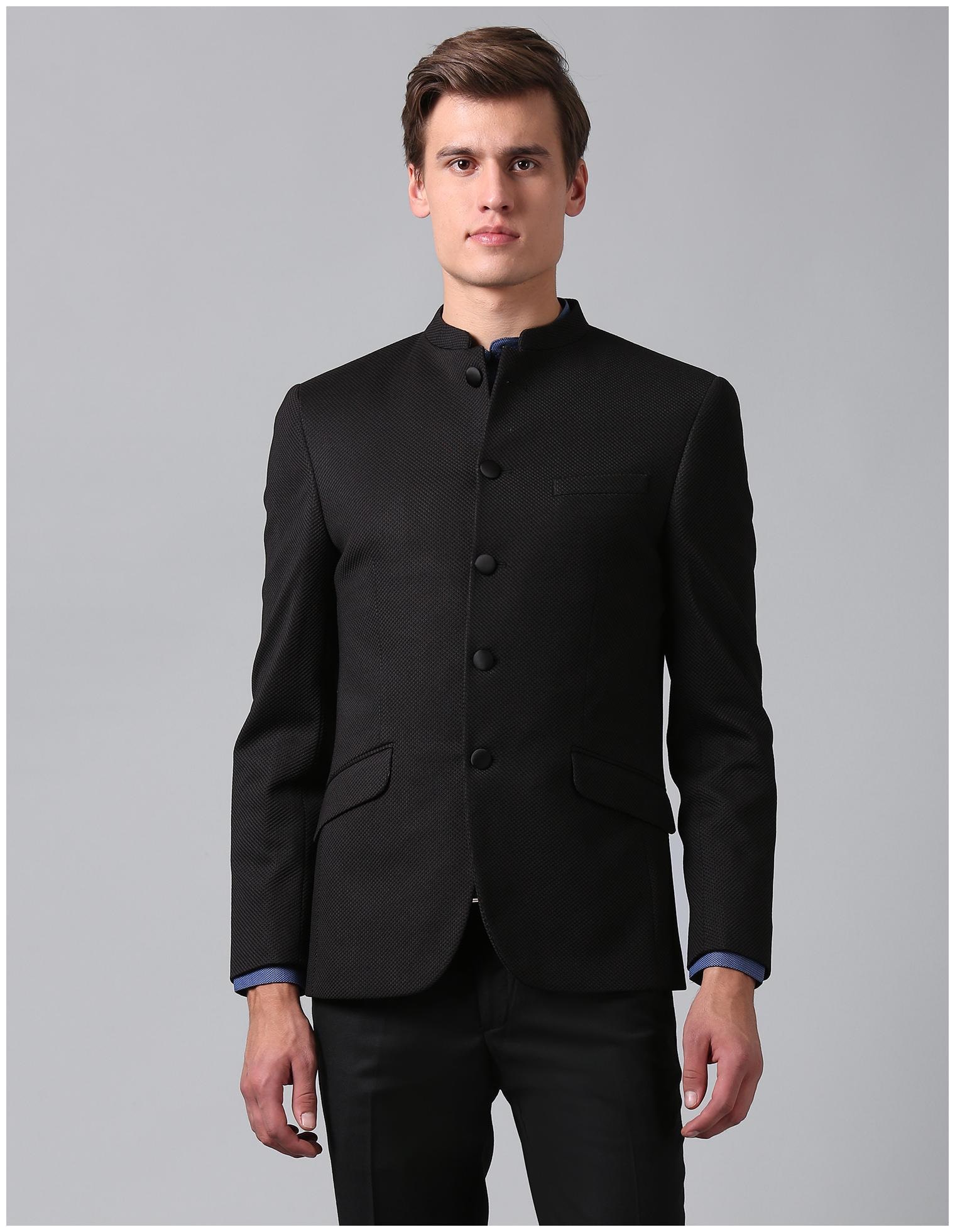 

True Blue Men Black Solid Slim fit Single Breasted Blazer