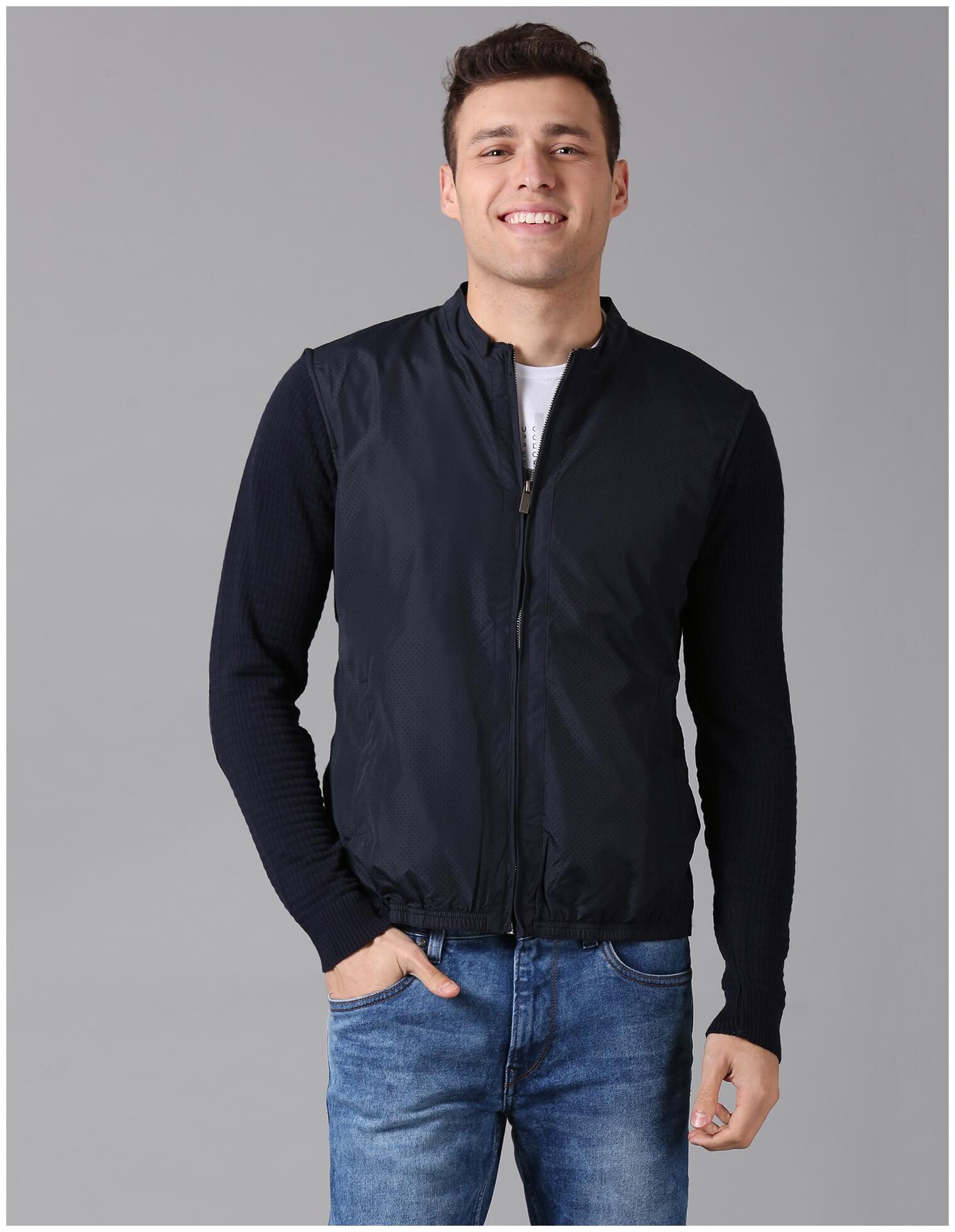 

True Blue Men Blue Solid Biker jacket