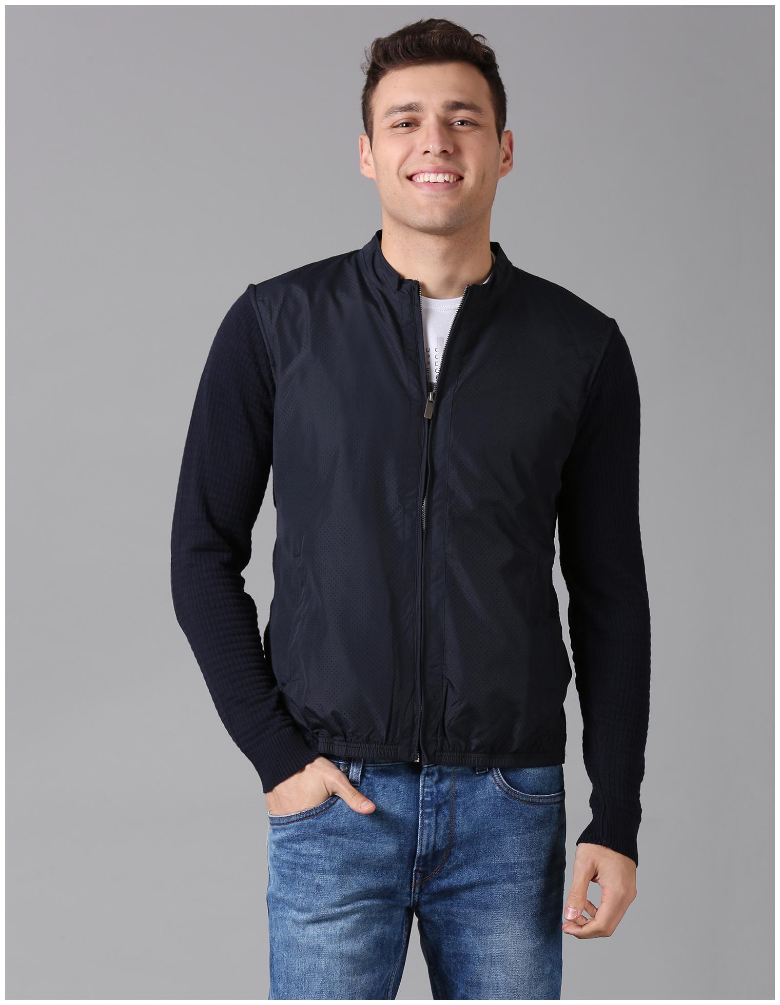 

True Blue Men Blue Solid Biker jacket