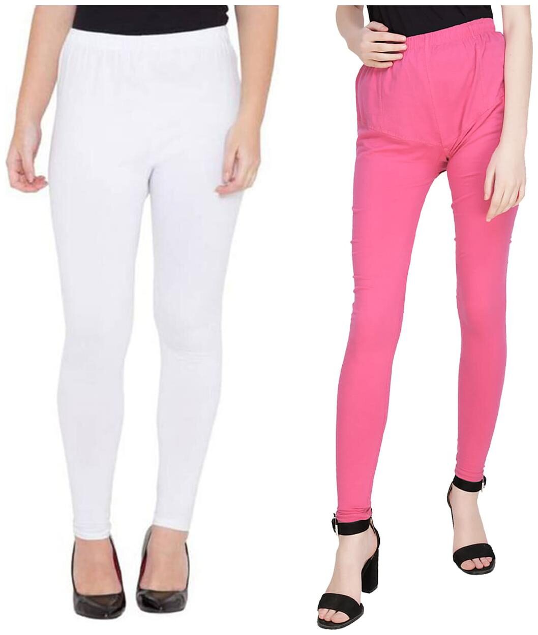 

TruLuv Cotton Leggins (Pack of 2) White Pink
