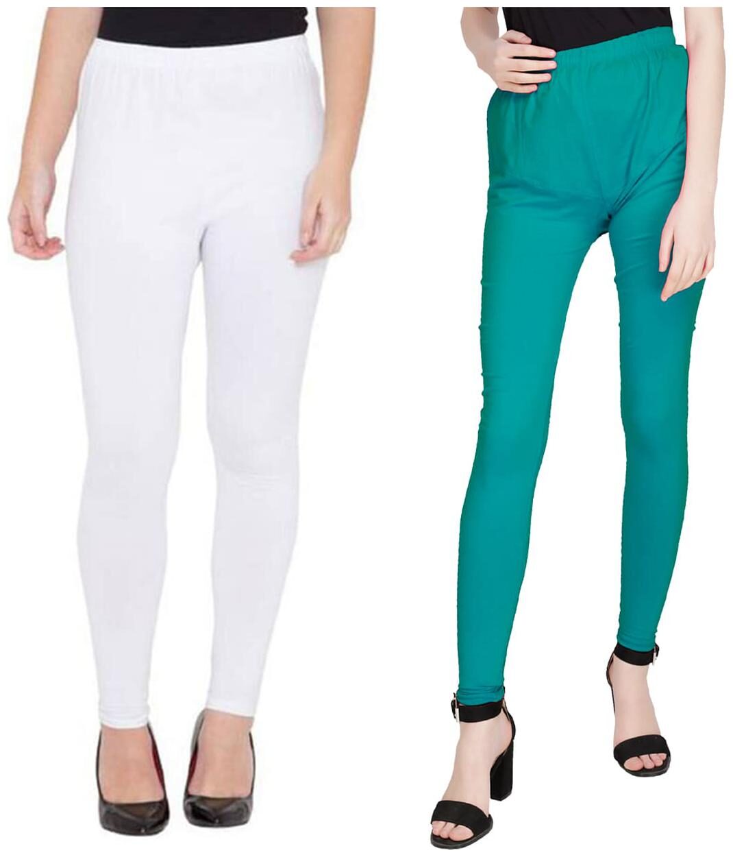 

TruLuv Cotton Leggins (Pack of 2) White Green