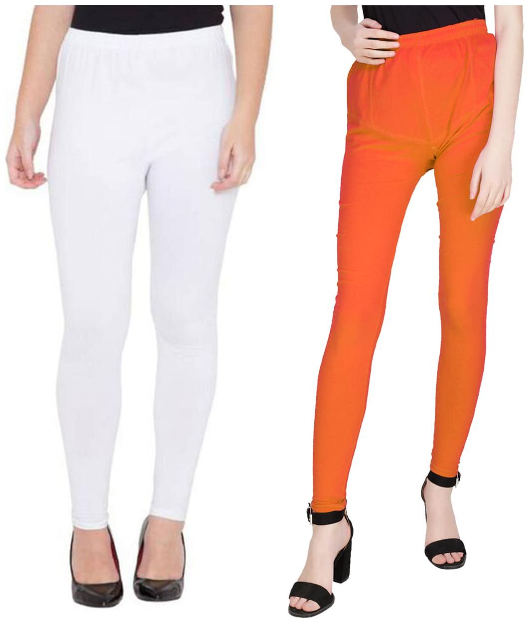 

TruLuv Cotton Leggins (Pack of 2) White Orange