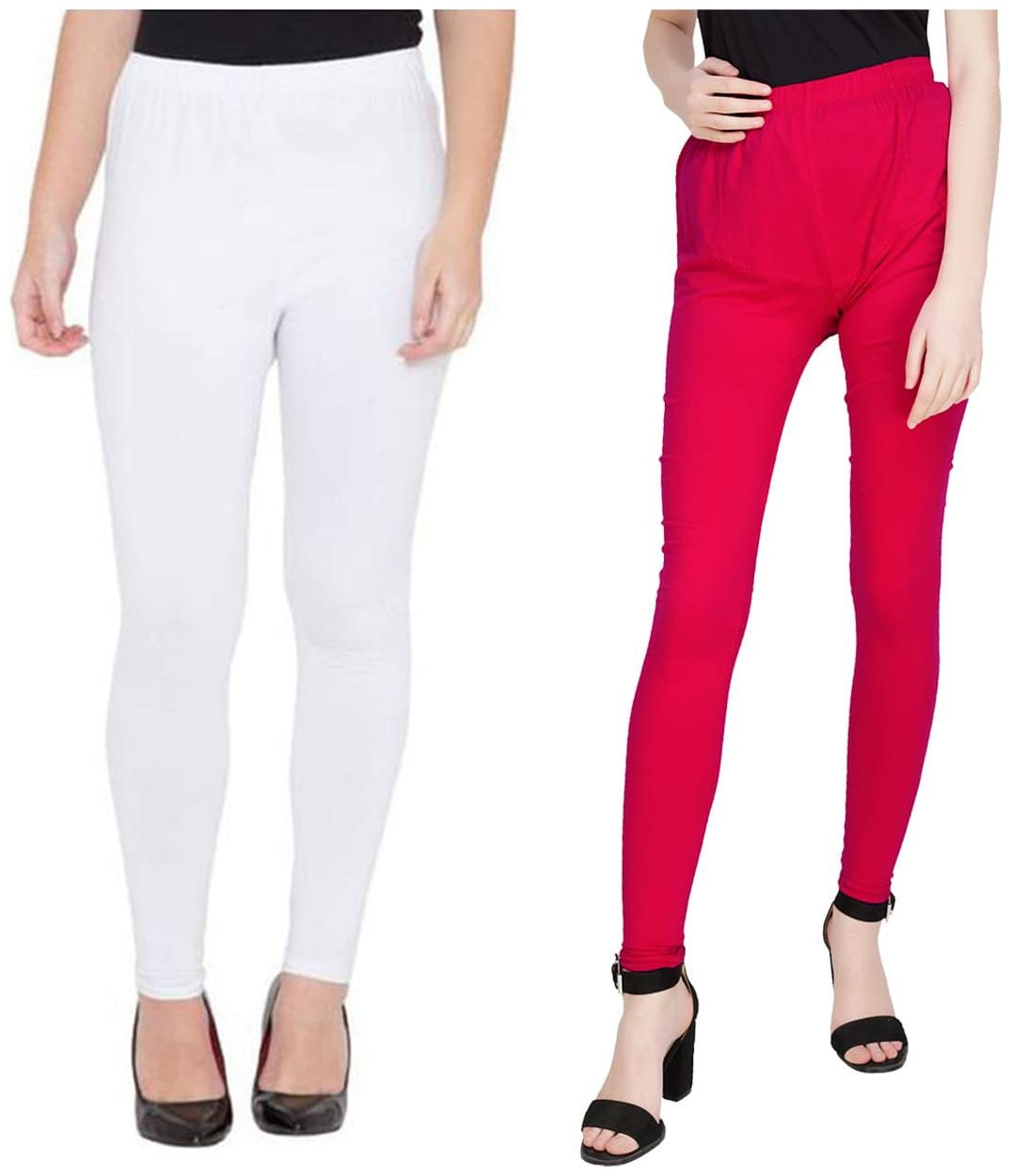 

TruLuv Cotton Leggins (Pack of 2) White Pink