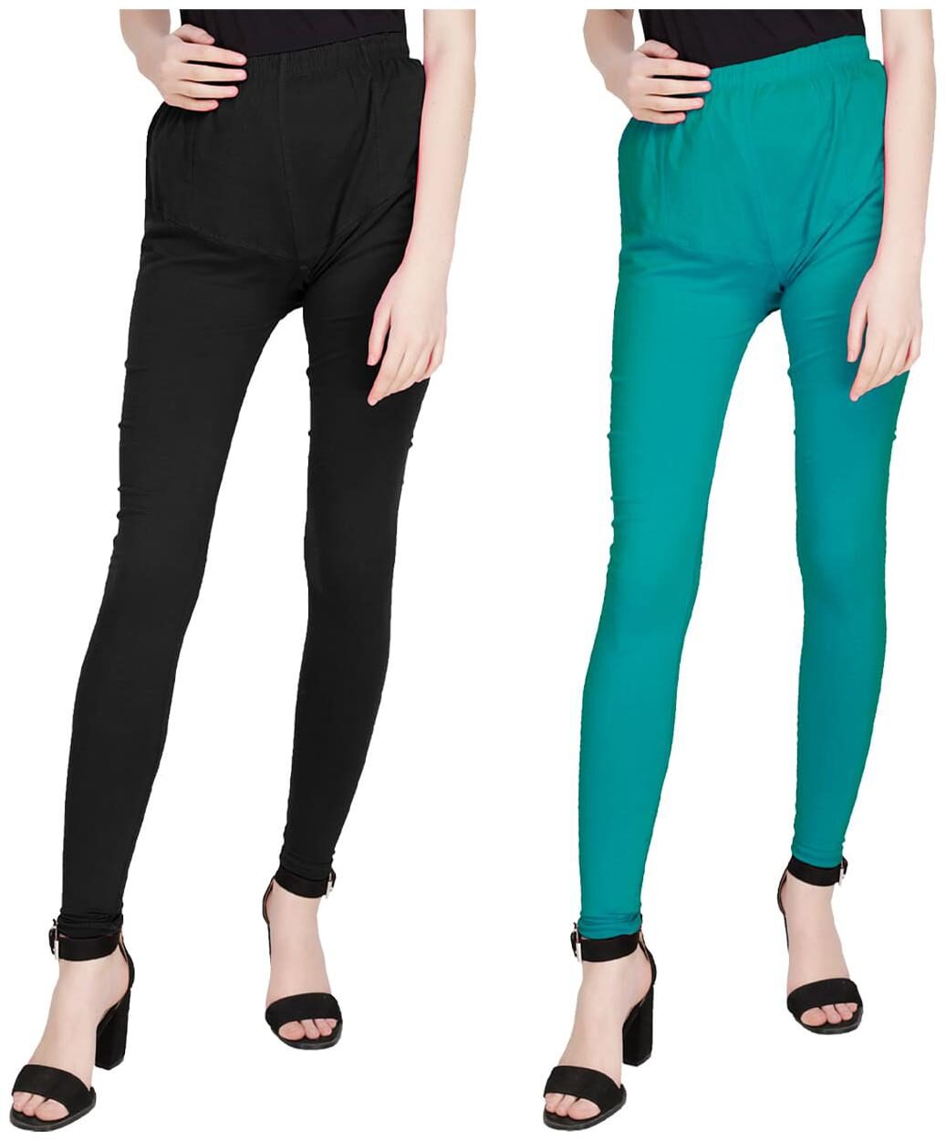 

TruLuv Cotton Leggins (Pack of 2) Black Green