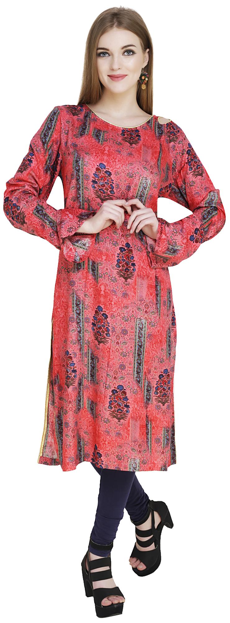 

TruLuv Fit Women Rayon Bell Sleeves Straight Knee Length Kurti